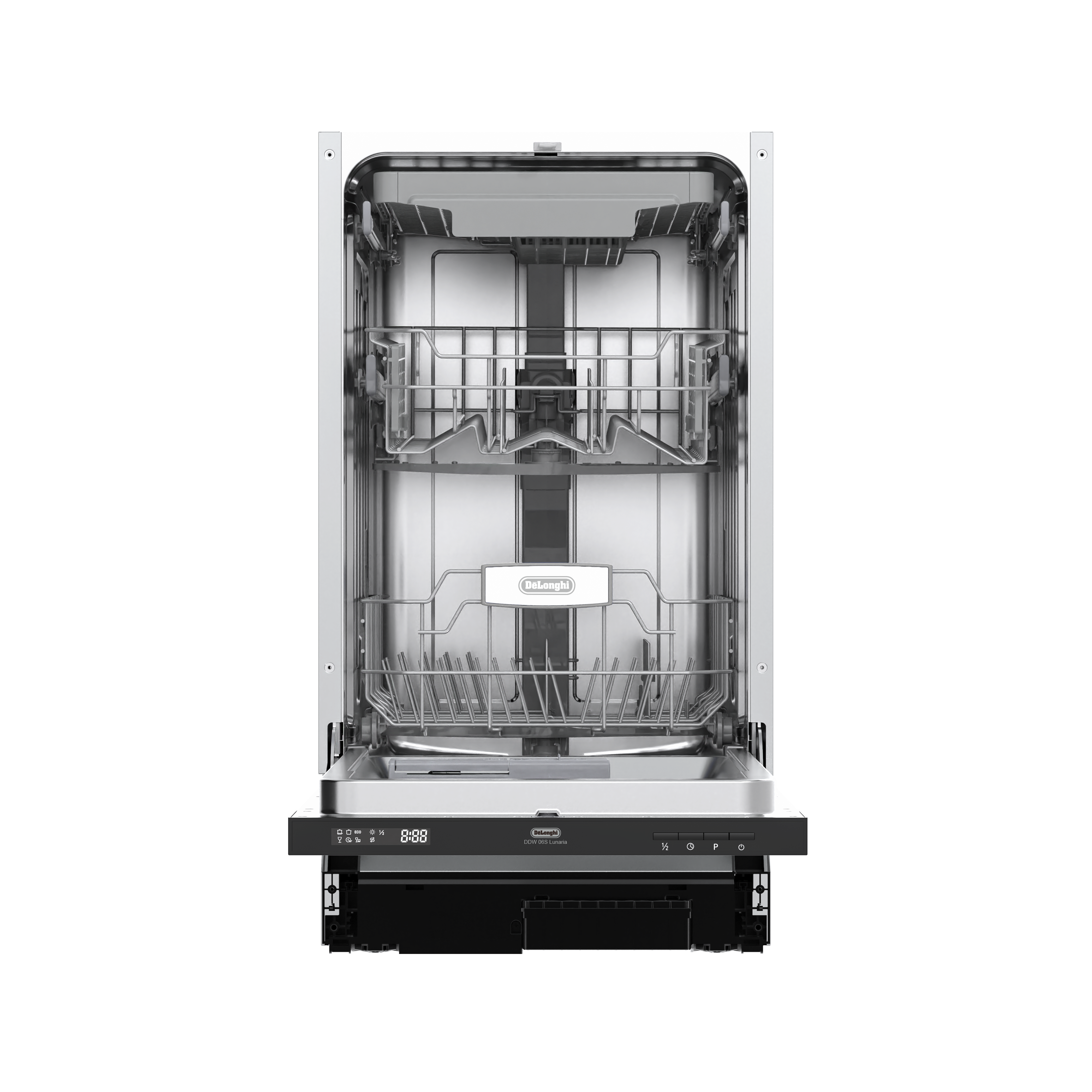 Изображение товара Встраиваемая посудомоечная машина Delonghi ddw 06S Lunaria 44.8 см 6 программ цвет серебро Изображение товара Встраиваемая посудомоечная машина Delonghi ddw 06S Lunaria 44.8 см 6 программ цвет серебро
