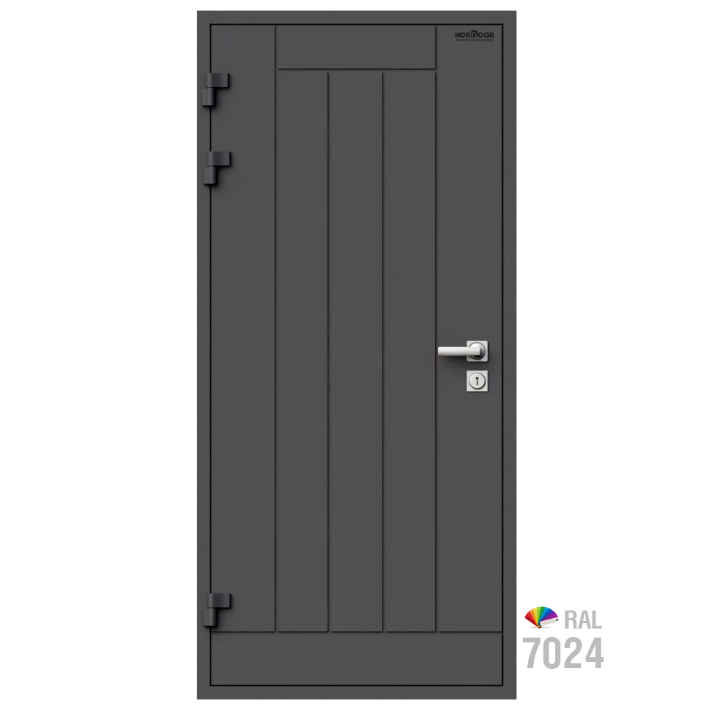Изображение товара Входная утепленная дверь из дерева для коттеджа Norddoor ND1001 227x86см левый цвет серый RAL 7024