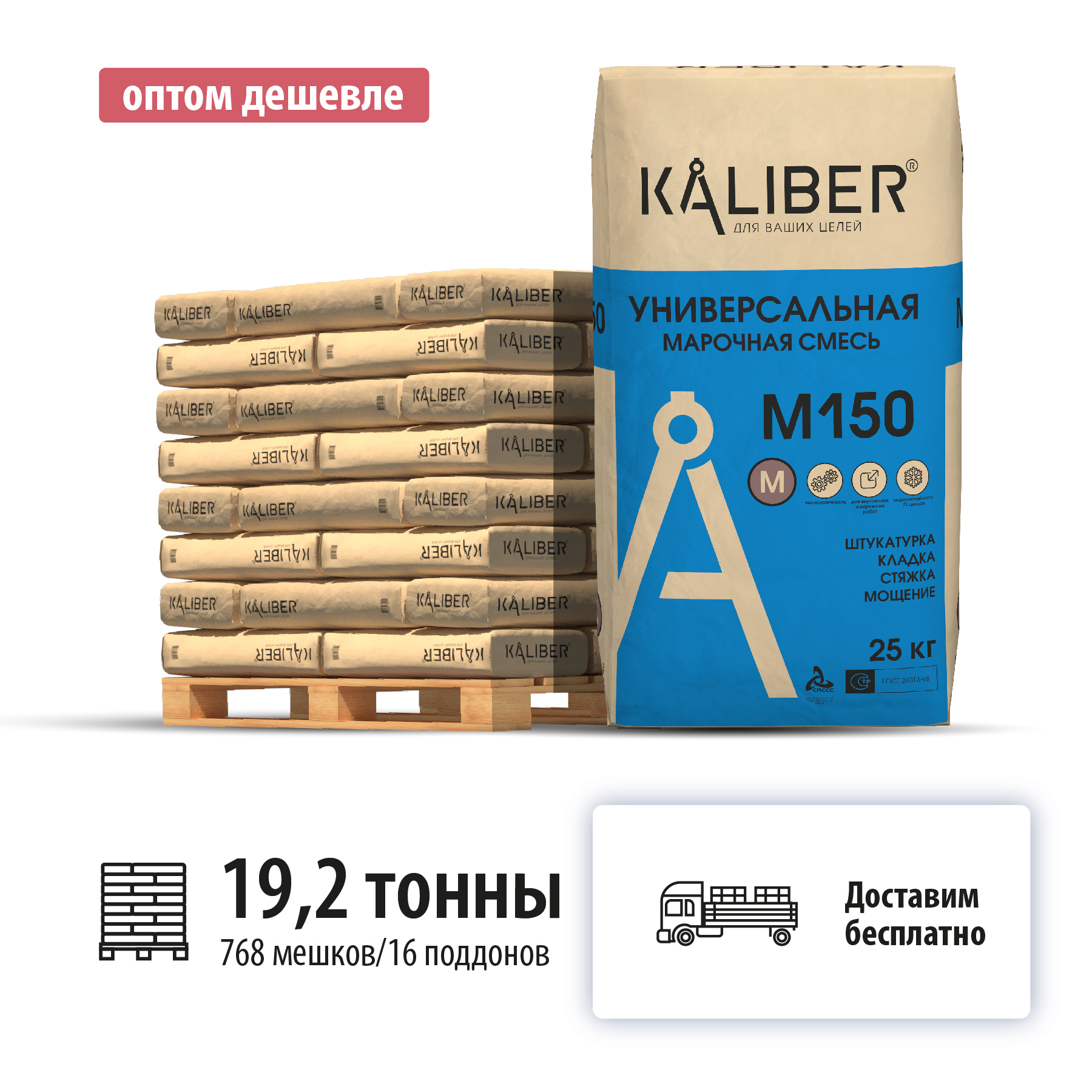 Изображение товара Пескобетон KALIBER M150 универсальная смесь для штукатурных работ Изображение товара Пескобетон KALIBER M150 универсальная смесь для штукатурных работ