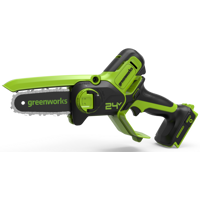 Изображение товара Аккумуляторная цепная пила Greenworks G24MCS10 24 В Li-Ion легкая и безопасная Изображение товара Аккумуляторная цепная пила Greenworks G24MCS10 24 В Li-Ion легкая и безопасная