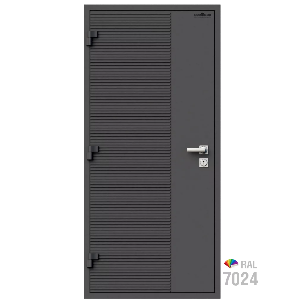 Изображение товара Входная утепленная дверь из дерева для коттеджа Norddoor ND3005 207x96см левый серый RAL7024