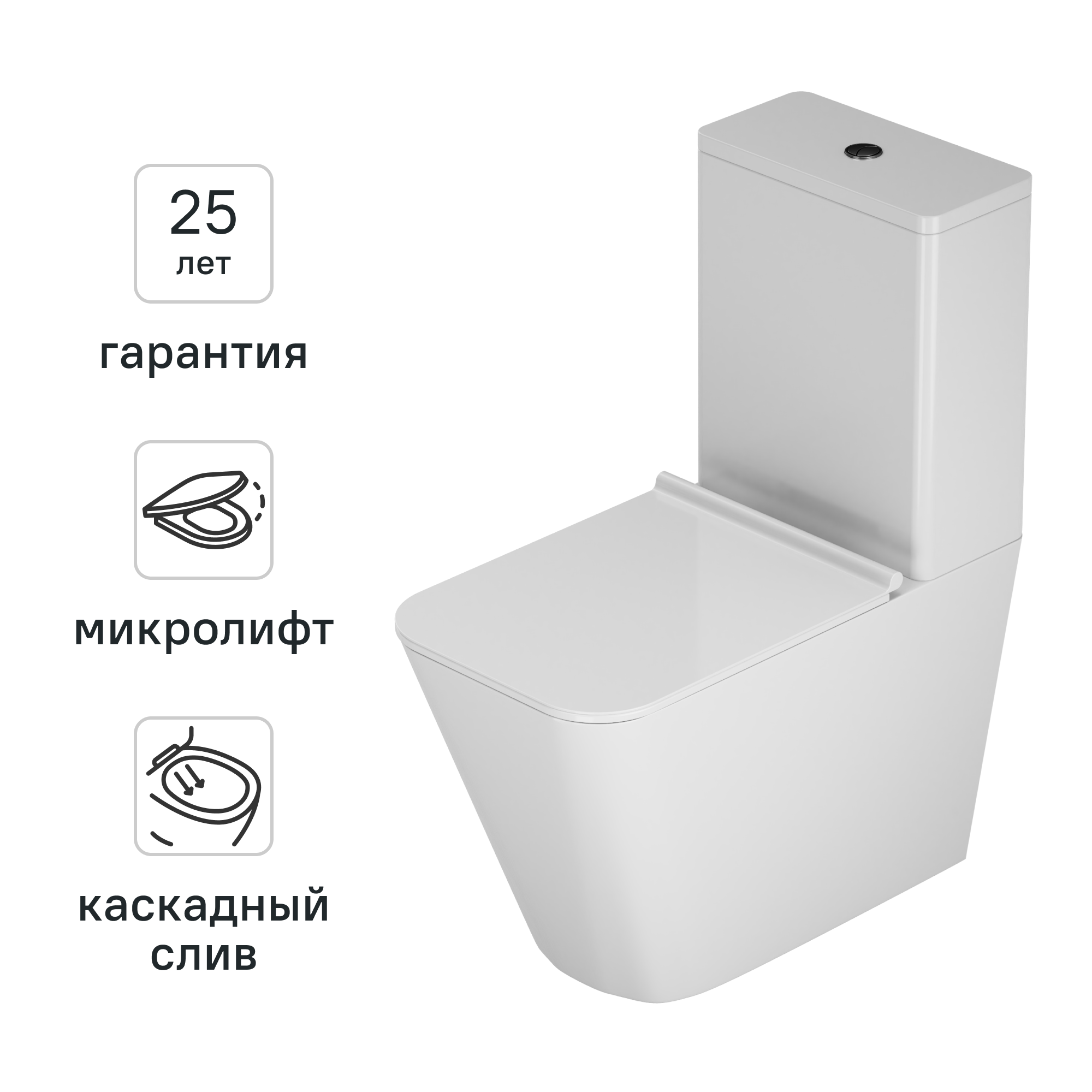 Изображение товара Унитаз-компакт AM.PM Spike C9S8601SC с безободковым ободком и микролифтом Изображение товара Унитаз-компакт AM.PM Spike C9S8601SC с безободковым ободком и микролифтом