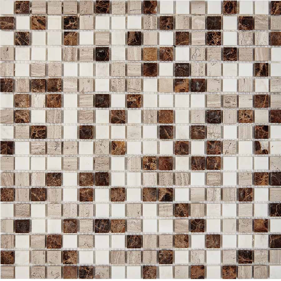 Изображение товара Мозаика Pixmosaic PIX 277 Emperador Dark WhiteWooden DolomitiBianco 30.5x30.5x0.4см полированная цвет разноцветный 11 шт в упаковке