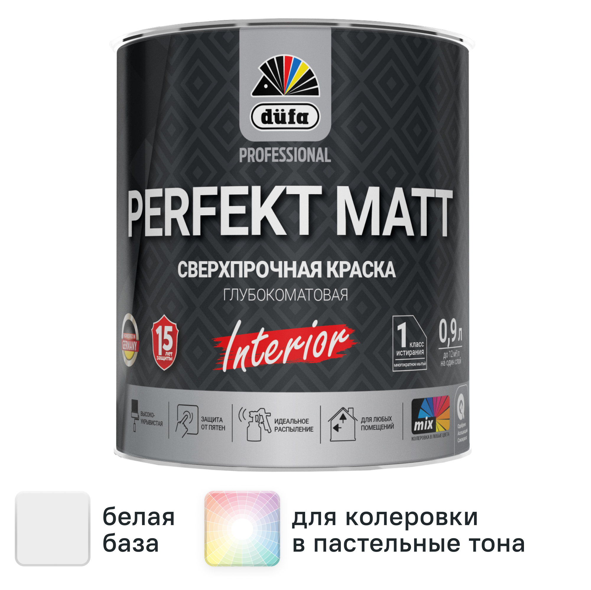 Изображение товара Краска для стен и потолков Dufa Perfekt Matt глубокоматовая цвет белый база Б1 0.9 л