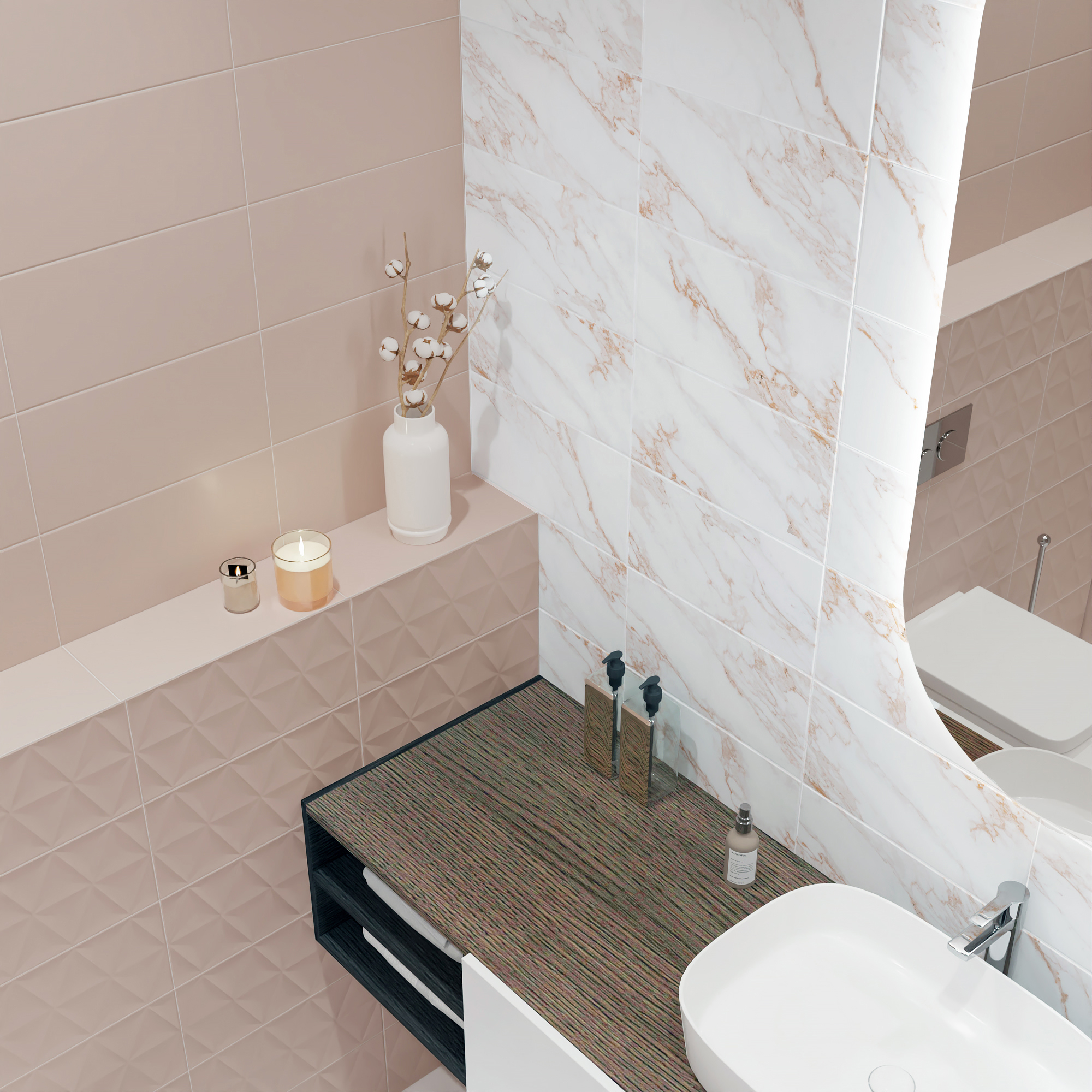 Изображение товара Плитка настенная KREAFORTA Mersey Mono 20x40 см 1.2 м² матовый цвет розовый
