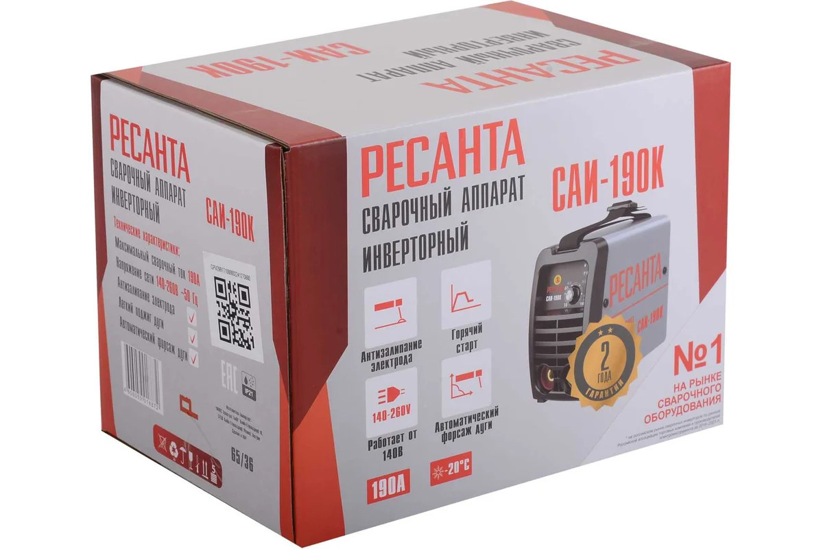 Изображение товара Инверторный сварочный аппарат Ресанта САИ-190К 190 А для сварки электродами