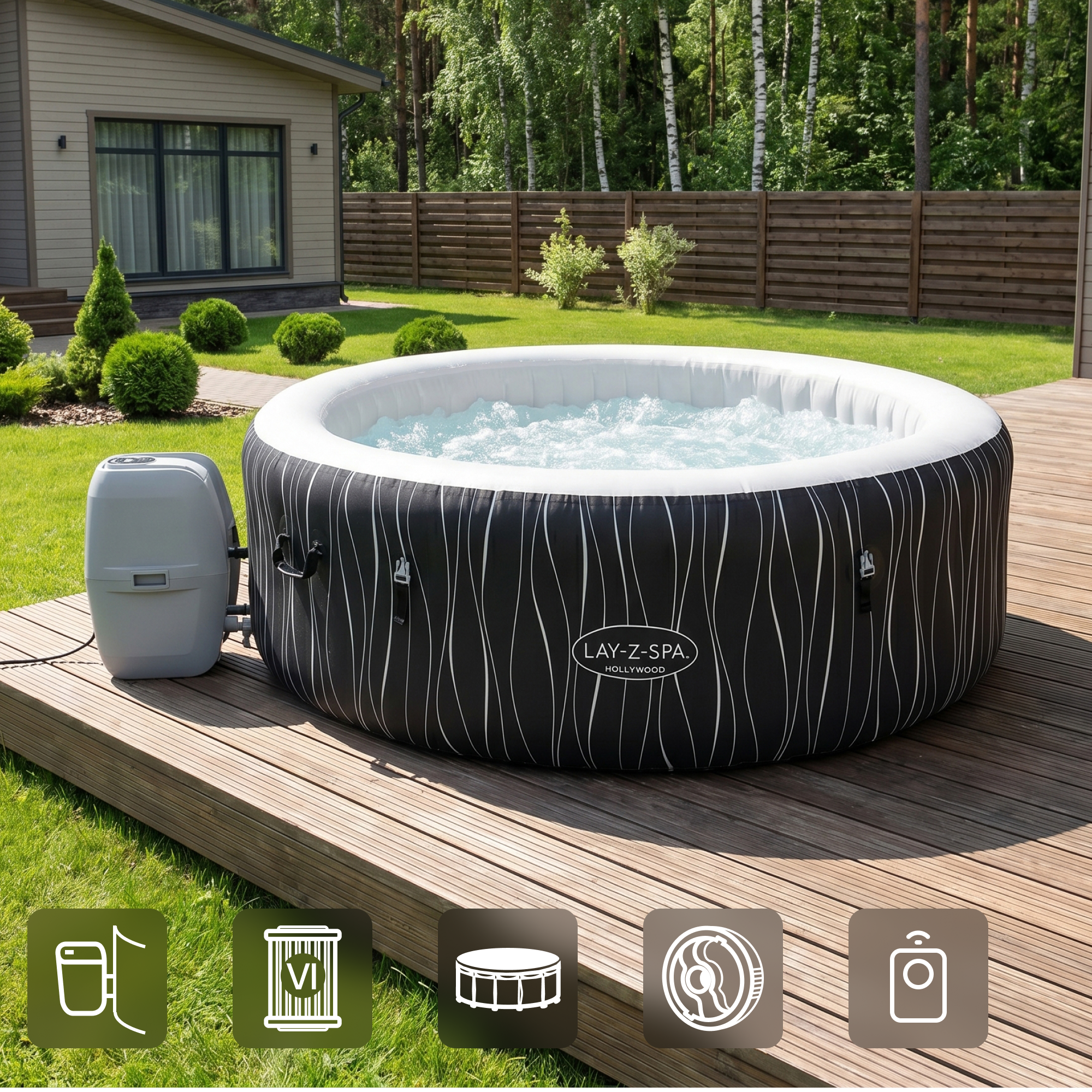 Изображение товара Спа-бассейн Bestway Hollywood Luxe 1.9x0.66 м 908 л гидромассаж фильтр подсветка Изображение товара Спа-бассейн Bestway Hollywood Luxe 1.9x0.66 м 908 л гидромассаж фильтр подсветка
