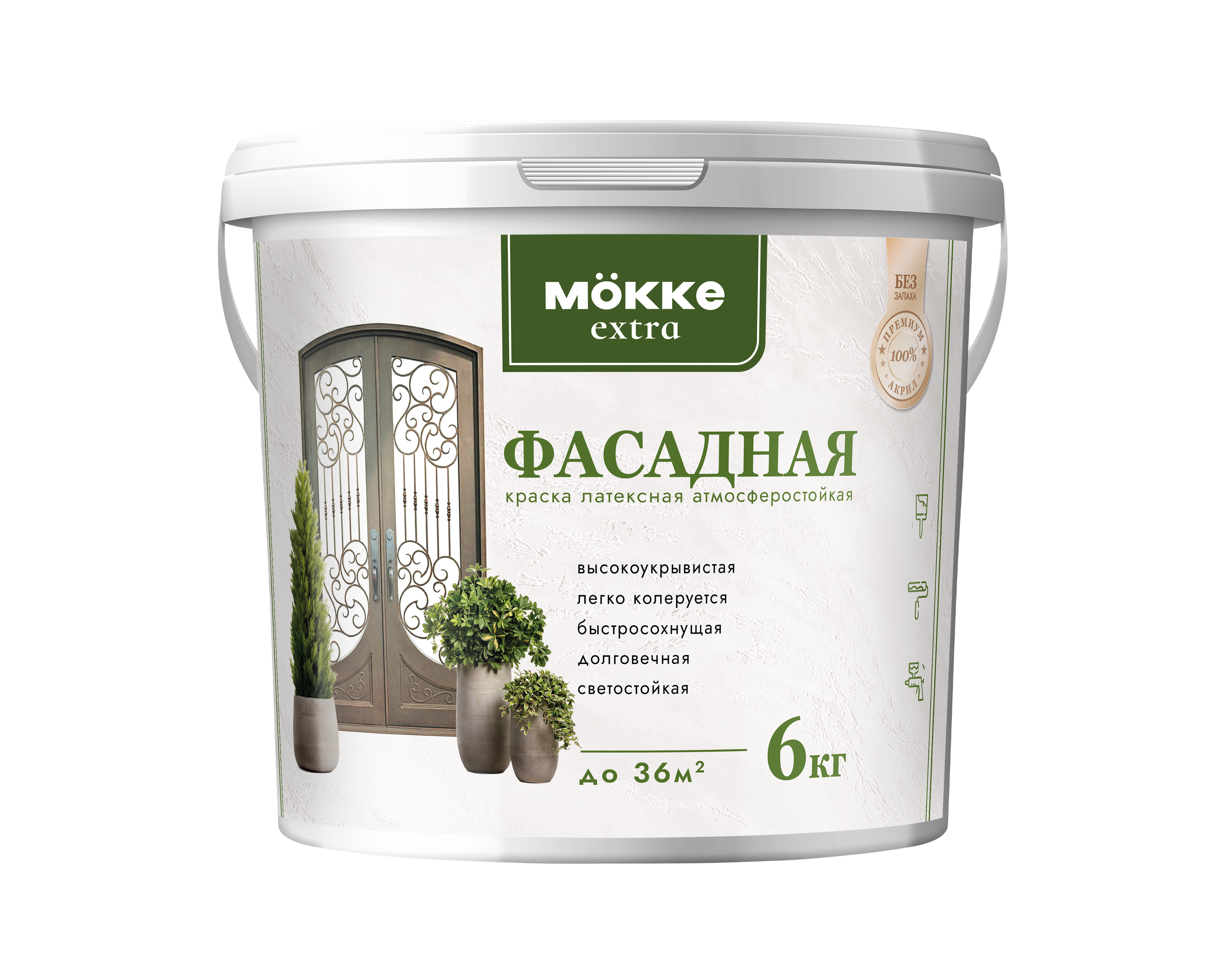 Изображение товара Краска акриловая фасадная MÖKKE Экстра цвет белый база A 6 л Изображение товара Краска акриловая фасадная MÖKKE Экстра цвет белый база A 6 л