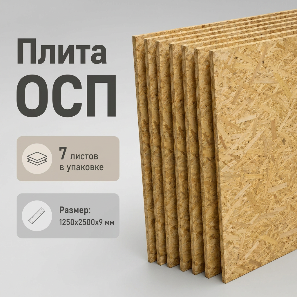 Изображение товара Плита OSB-3 9мм хвоя 2500x1250мм 3.13м² 7шт Изображение товара Плита OSB-3 9мм хвоя 2500x1250мм 3.13м² 7шт