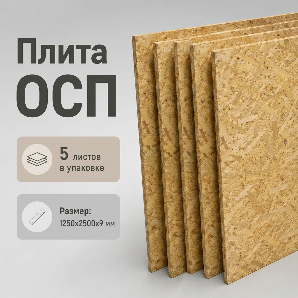 Изображение товара Плита OSB-3 9мм хвоя 2500x1250мм 3.13м² 5шт