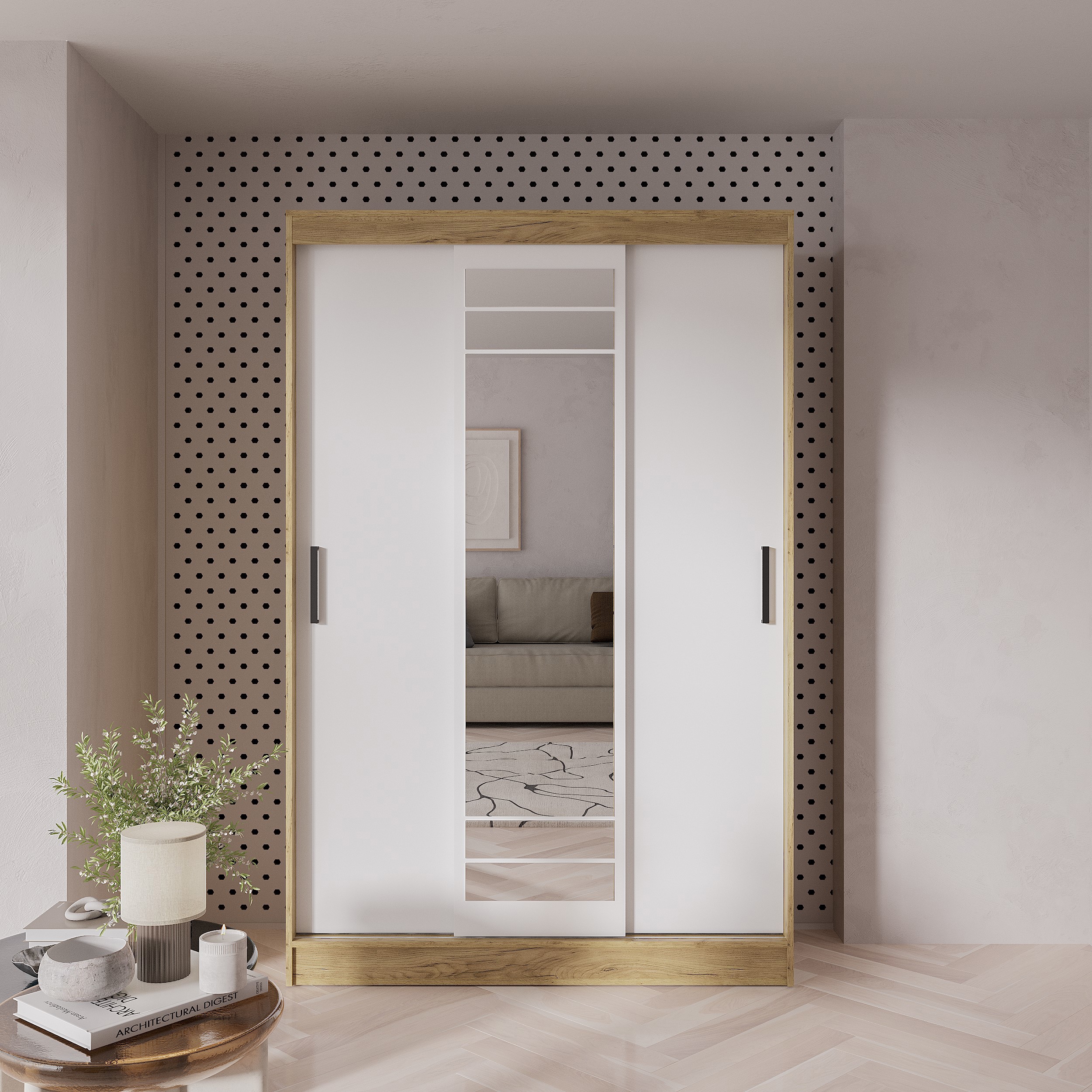 Изображение товара Шкаф-купе Семья Мебелони Тео с 3 дверями 131x200x50 см ЛДСП цвет крафт/белый Изображение товара Шкаф-купе Семья Мебелони Тео с 3 дверями 131x200x50 см ЛДСП цвет крафт/белый
