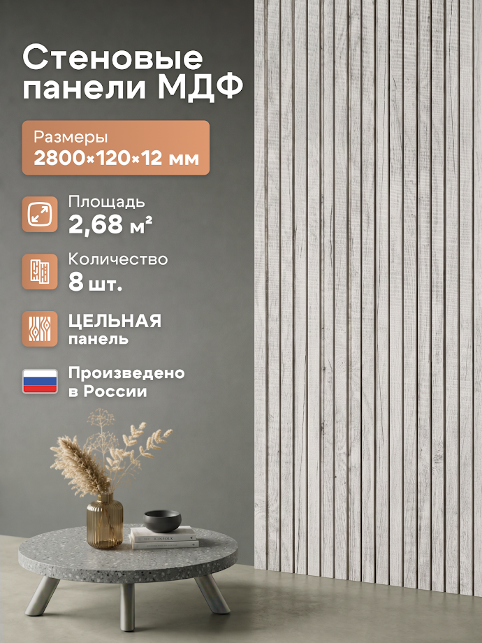 Изображение товара Ламинированная панель МДФ Profbuild Рейка Дуб крафт 2800x120x12мм 2.688м² цвет серый 8шт