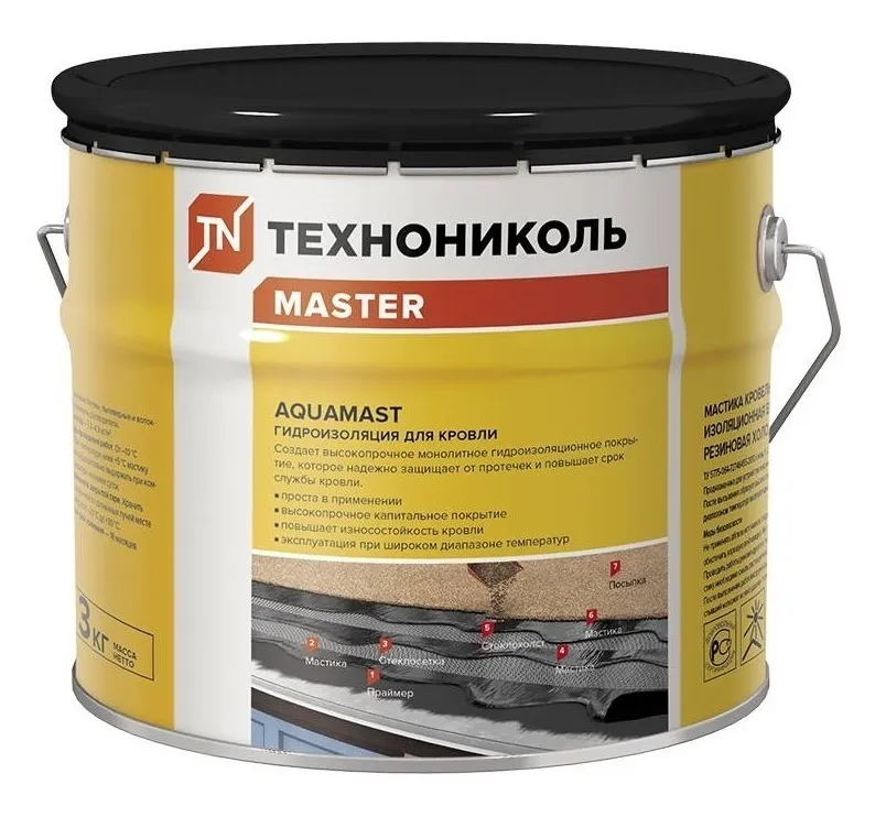 Изображение товара Мастика Технониколь AquaMast битумно-резиновая 3л Изображение товара Мастика Технониколь AquaMast битумно-резиновая 3л