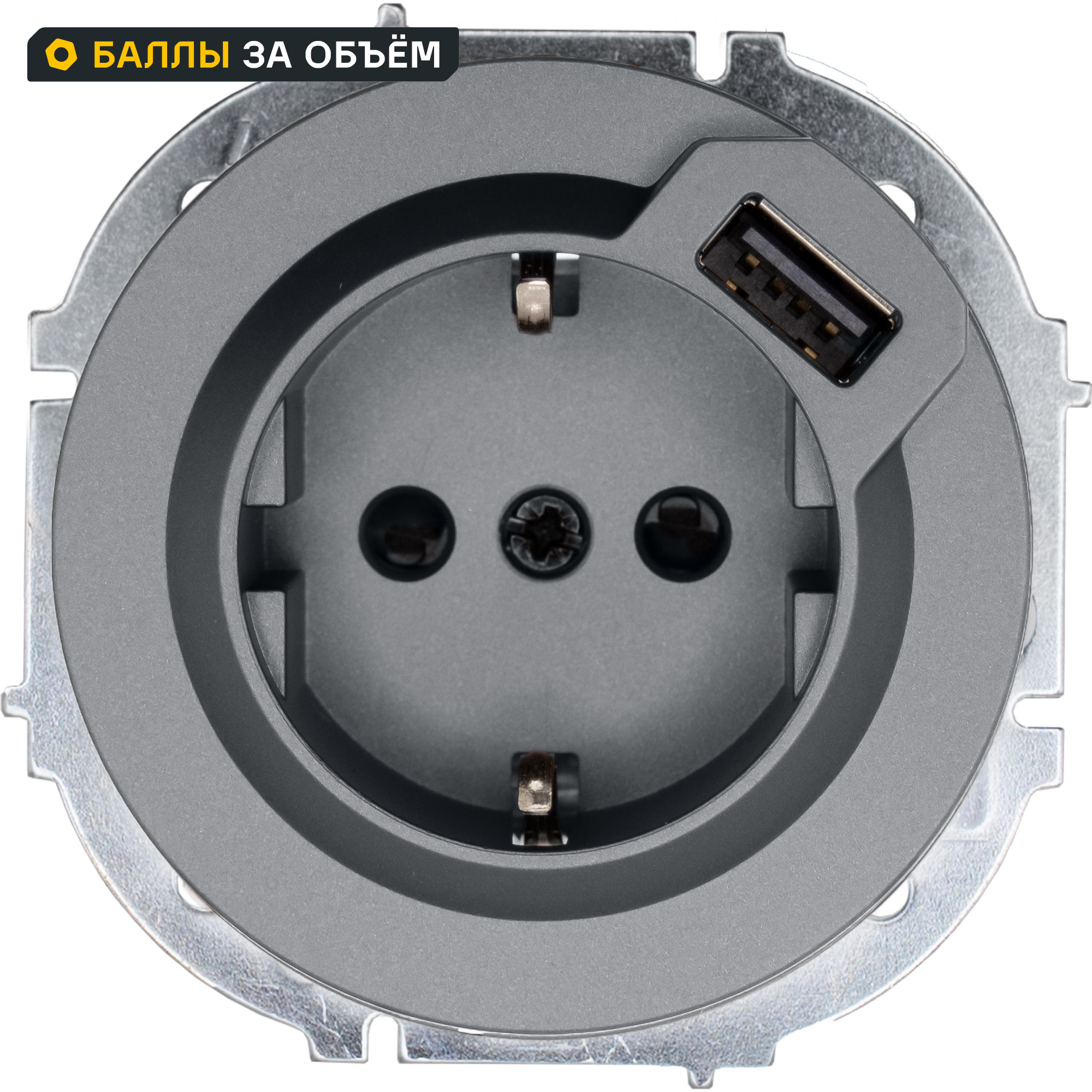 Изображение товара Встраиваемая розетка с USB Type-C и заземлением LEZARD Osen серого цвета