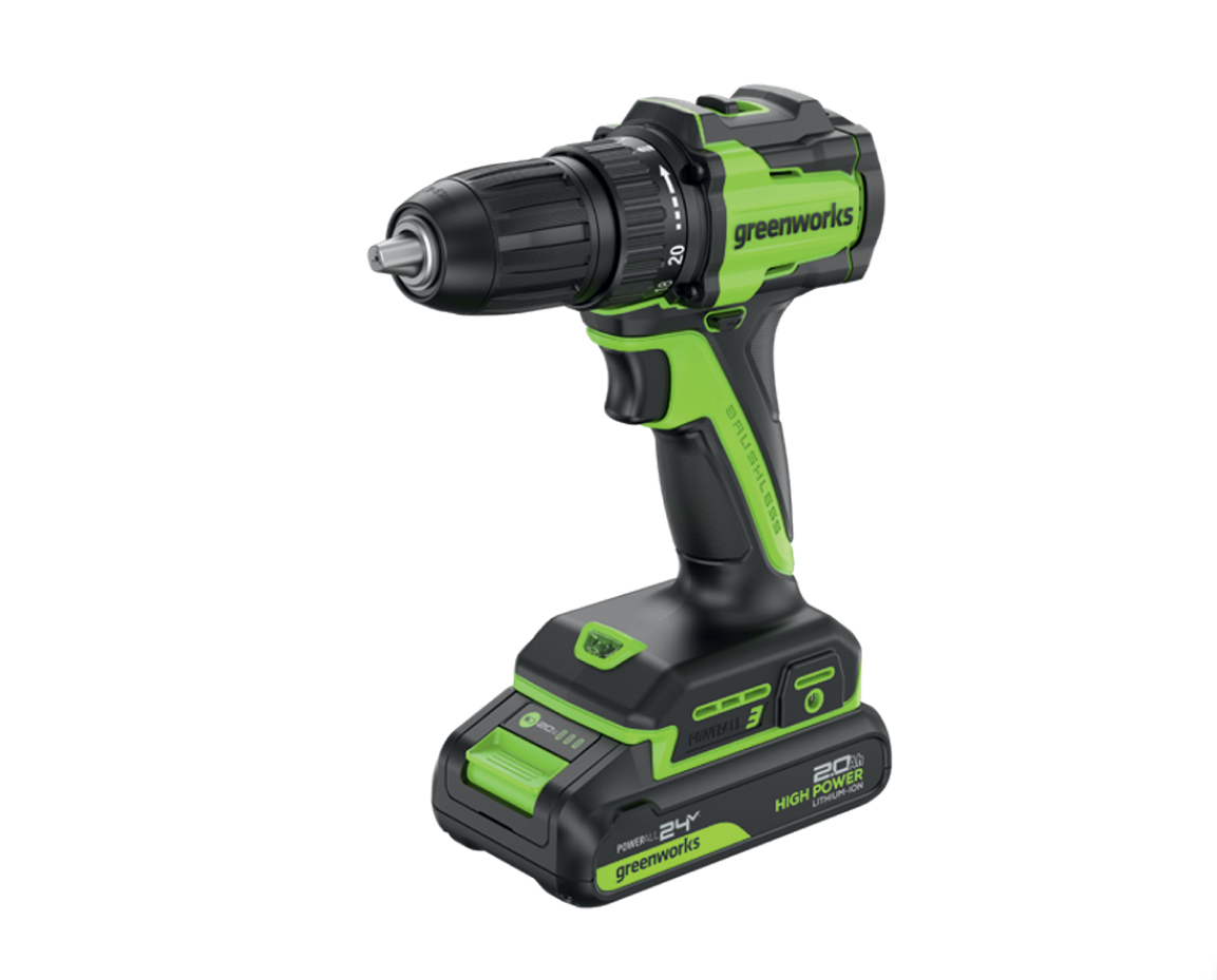 Изображение товара Дрель-шуруповерт аккумуляторная бесщеточная Greenworks DD345, 24 В Li-Ion без АКБ и ЗУ