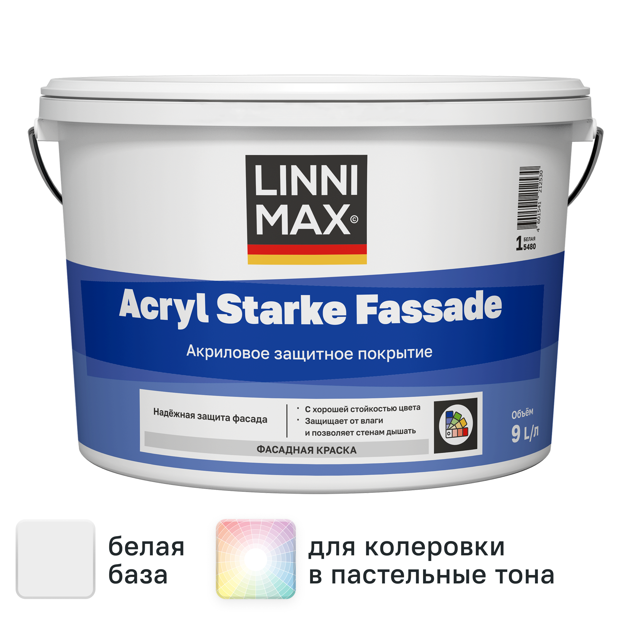 Изображение товара Фасадная краска LINNIMAX Acryl SF матовая белая 9 л Изображение товара Фасадная краска LINNIMAX Acryl SF матовая белая 9 л