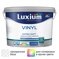 Изображение товара Краска для внутренних покрытий моющаяся Luxium Vinyl Em глубокоматовая цвет прозрачный база BC 9 л