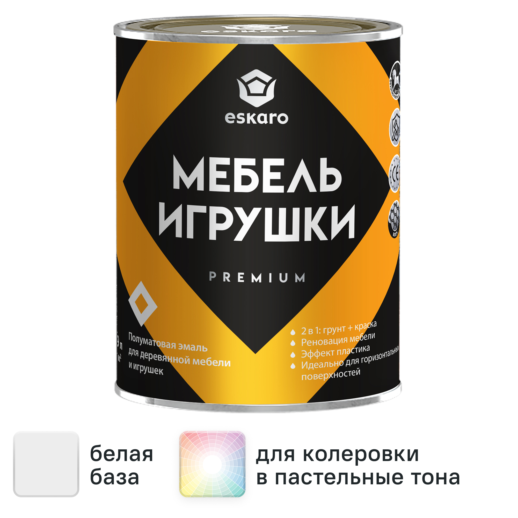 Изображение товара Краска для мебели и игрушек моющаяся Eskaro Toys & Furniture полуматовая цвет белый база А 0.9 л