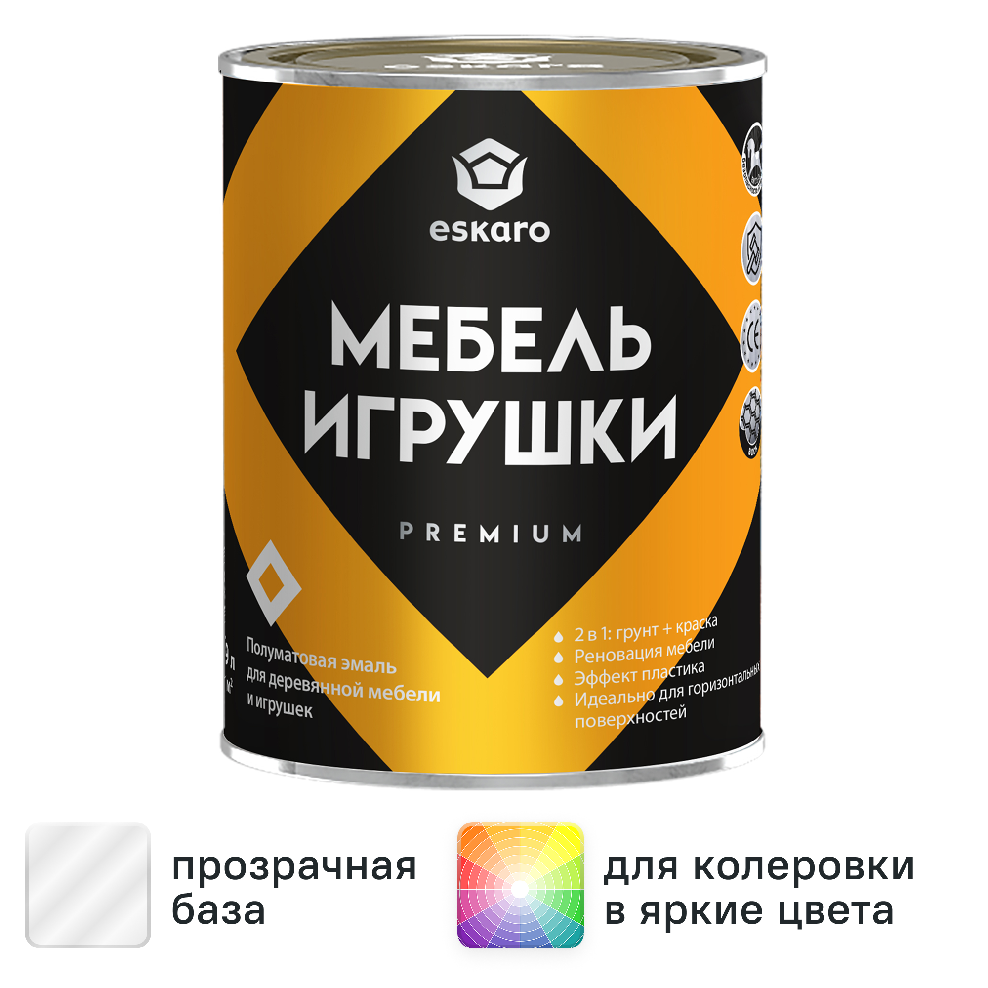 Изображение товара Краска для мебели и игрушек моющаяся Eskaro Toys & Furniture полуматовая цвет прозрачный база С 0.9 л
