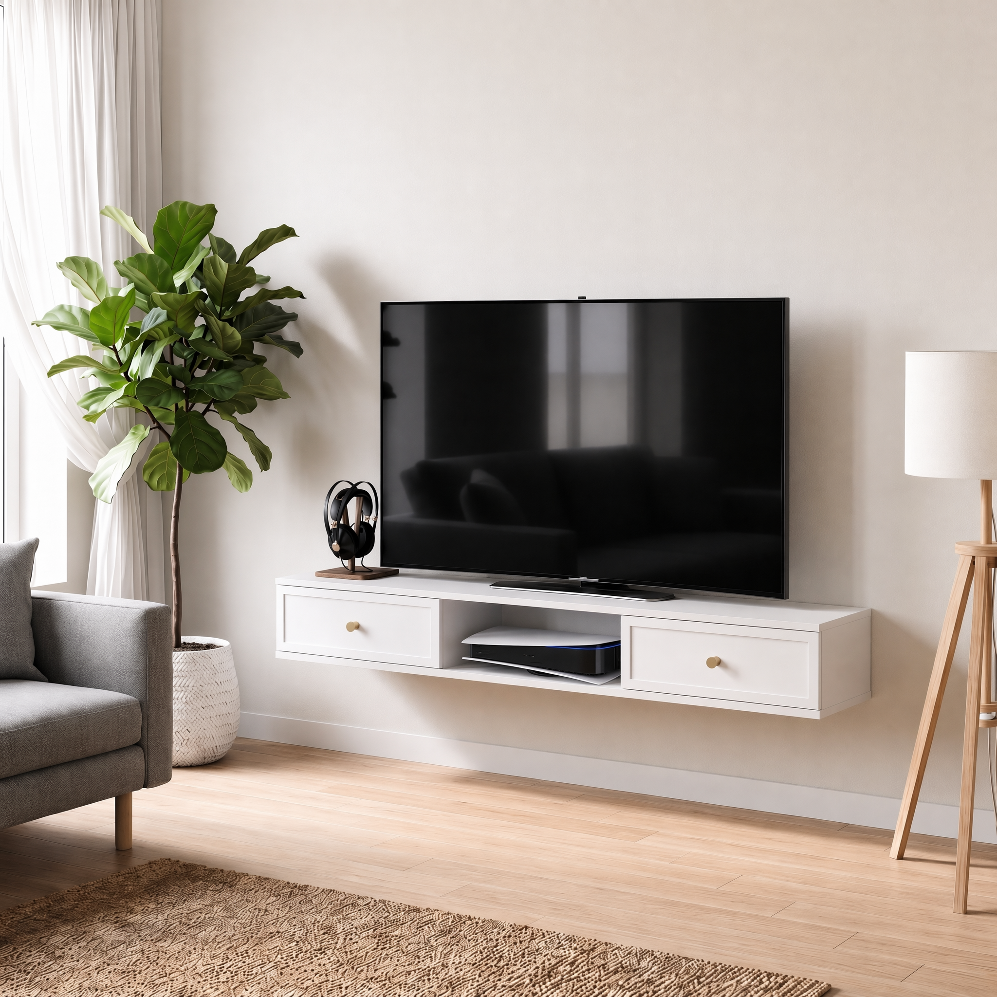 Изображение товара Тумба под телевизор KONSENSA Амьен 150x20x30 см Белый