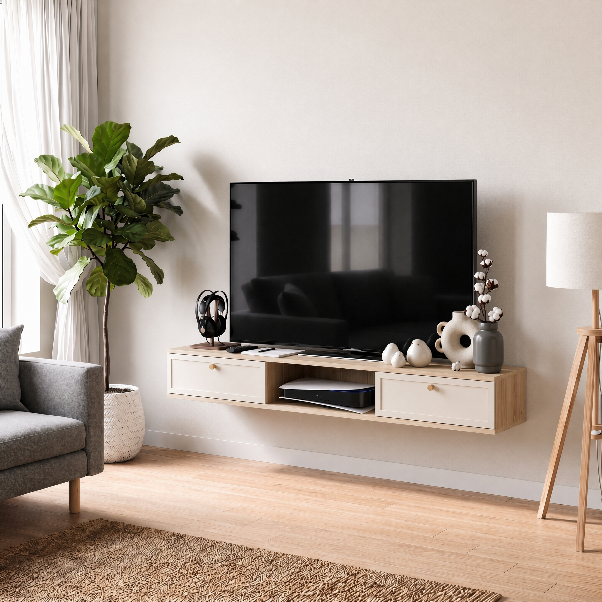 Изображение товара Тумба под телевизор KONSENSA Амьен 150x20x30 см ЛДСП цвет бежевый Изображение товара Тумба под телевизор KONSENSA Амьен 150x20x30 см ЛДСП цвет бежевый