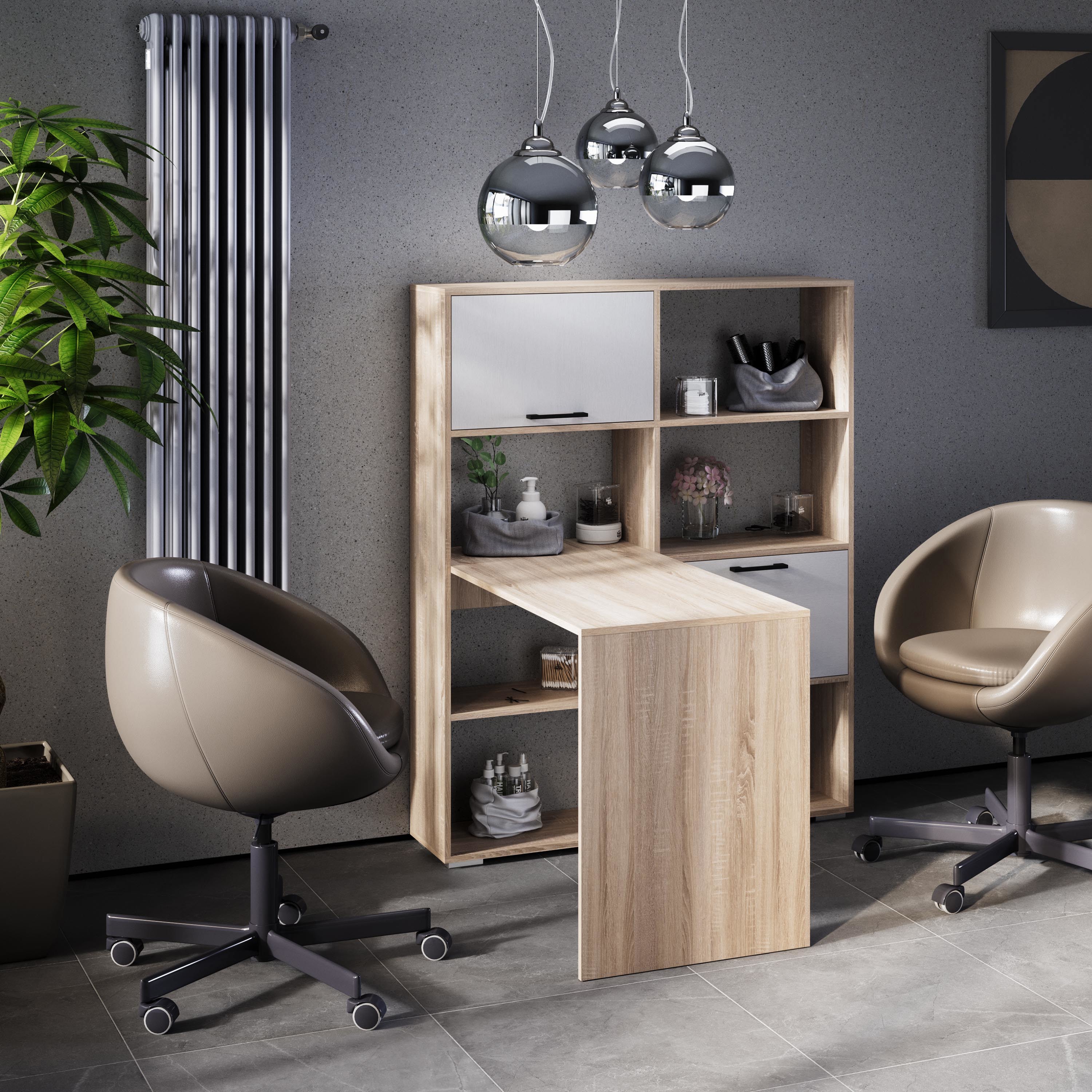 Изображение товара Стол письменный Трия Куба 110x143x55 см МДФ цвет дуб сонома/белый ясень Изображение товара Стол письменный Трия Куба 110x143x55 см МДФ цвет дуб сонома/белый ясень