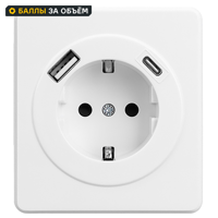 Изображение товара Розетка встраиваемая Kranz Round с заземлением со шторками USB A-C цвет перламутр