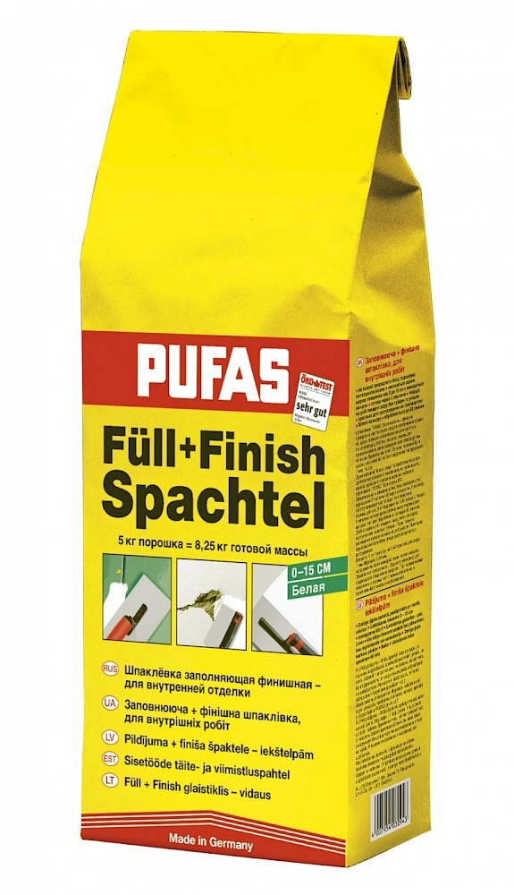 Изображение товара Шпаклевка Pufas Full+Finish гипсовая финишная 5кг цвет белый Изображение товара Шпаклевка Pufas Full+Finish гипсовая финишная 5кг цвет белый