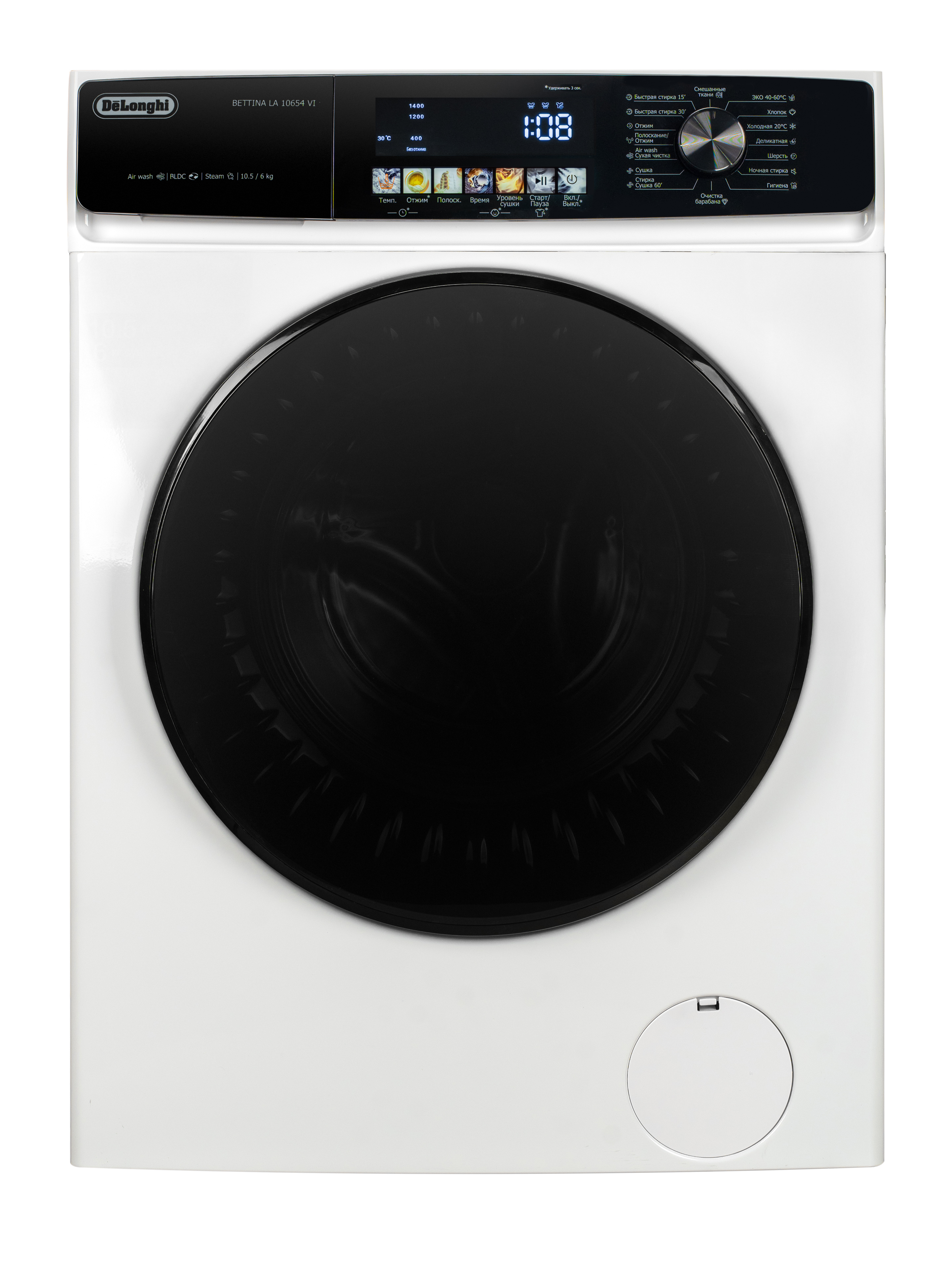 Изображение товара Отдельно стоящая стиральная машина Delonghi Bettina La 10654 Vi 60x84.7x52 см 10.5 кг цвет белый Изображение товара Отдельно стоящая стиральная машина Delonghi Bettina La 10654 Vi 60x84.7x52 см 10.5 кг цвет белый