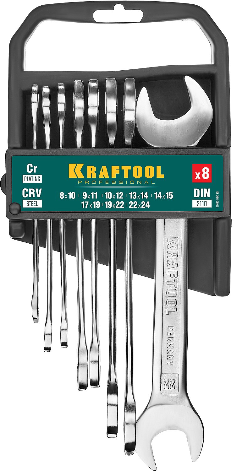 Изображение товара Набор ключей рожковых Kraftool 27033-H8C 8-24 мм, 8 шт Изображение товара Набор ключей рожковых Kraftool 27033-H8C 8-24 мм, 8 шт