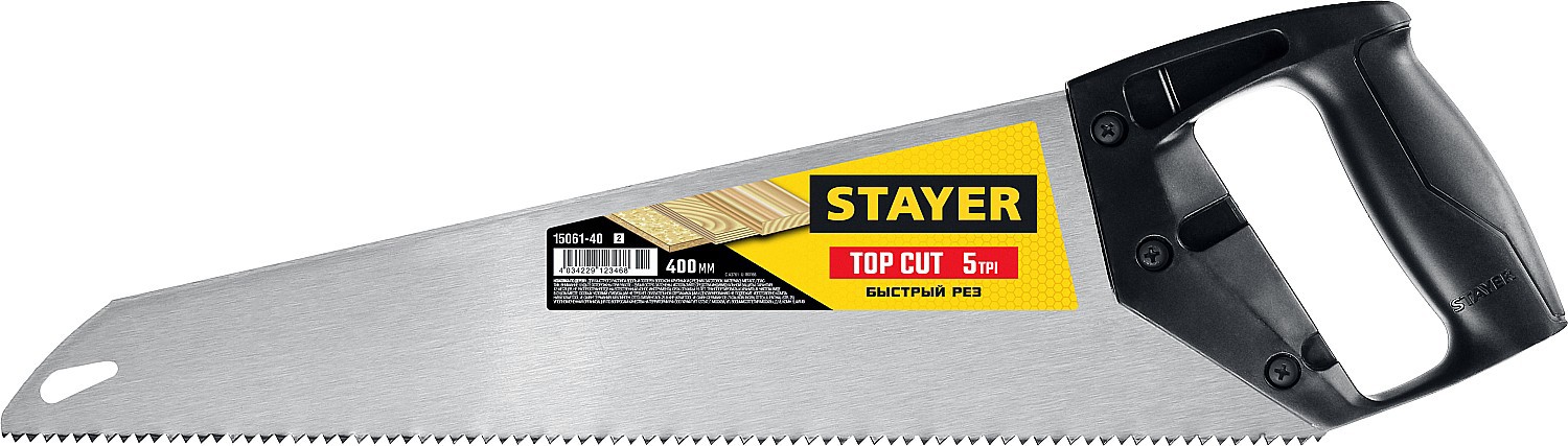 Изображение товара Пила ручная классическая по дереву Stayer TopCut 15061-40 400 мм Изображение товара Пила ручная классическая по дереву Stayer TopCut 15061-40 400 мм
