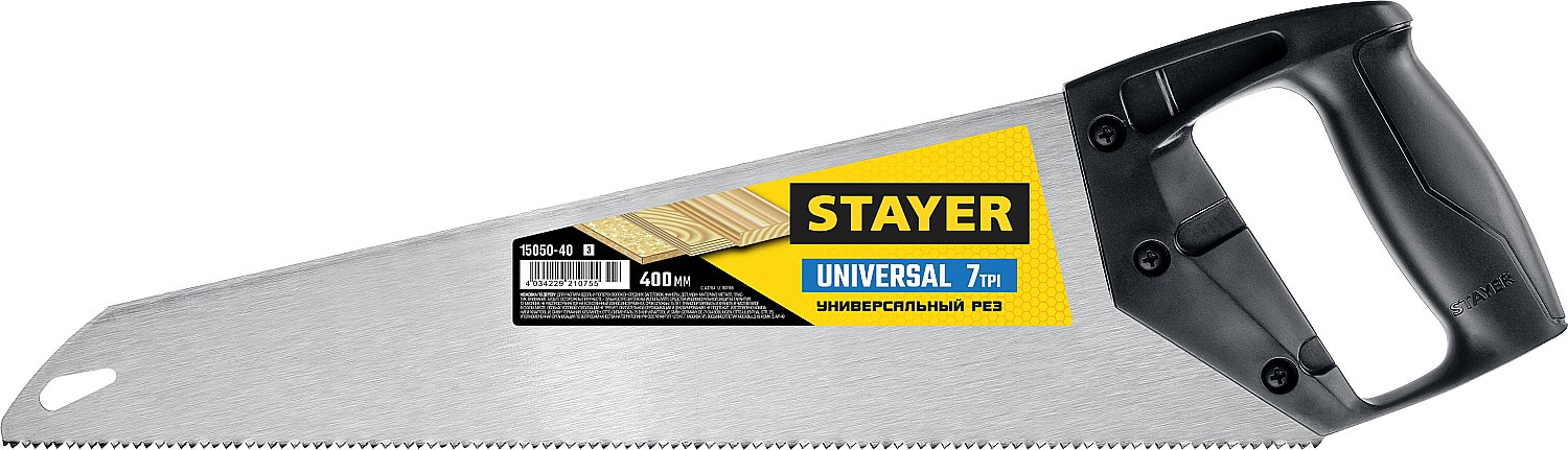Изображение товара Пила ручная классическая по дереву Stayer Universal 15050-40 400 мм Изображение товара Пила ручная классическая по дереву Stayer Universal 15050-40 400 мм