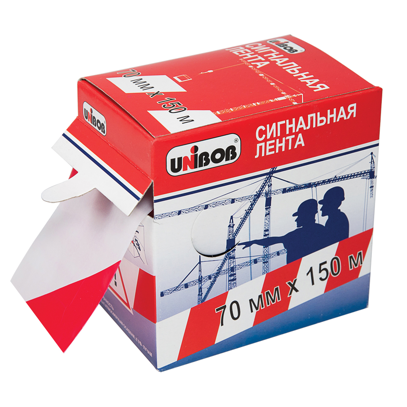 Изображение товара Клейкая лента сигнальная Unibob 70 мм 150 м 30 мкм красно-белая Изображение товара Клейкая лента сигнальная Unibob 70 мм 150 м 30 мкм красно-белая