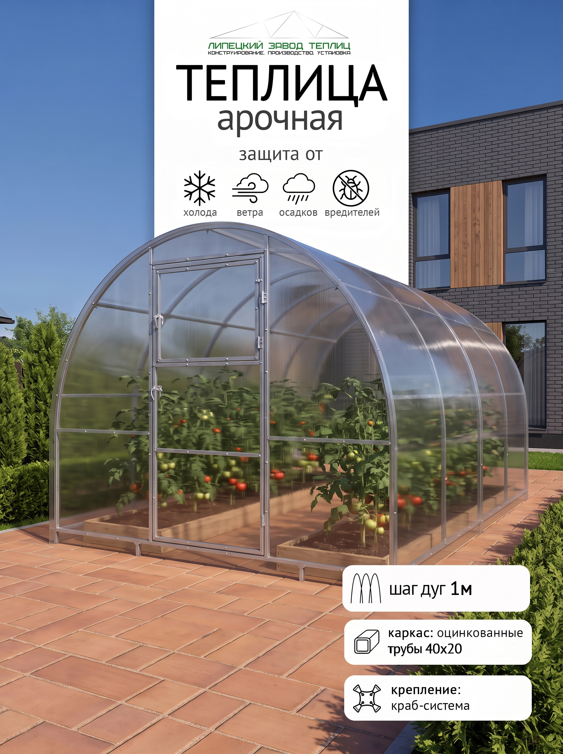 Изображение товара Теплица арочная 014 600x300x210 см сталь/поликарбонат