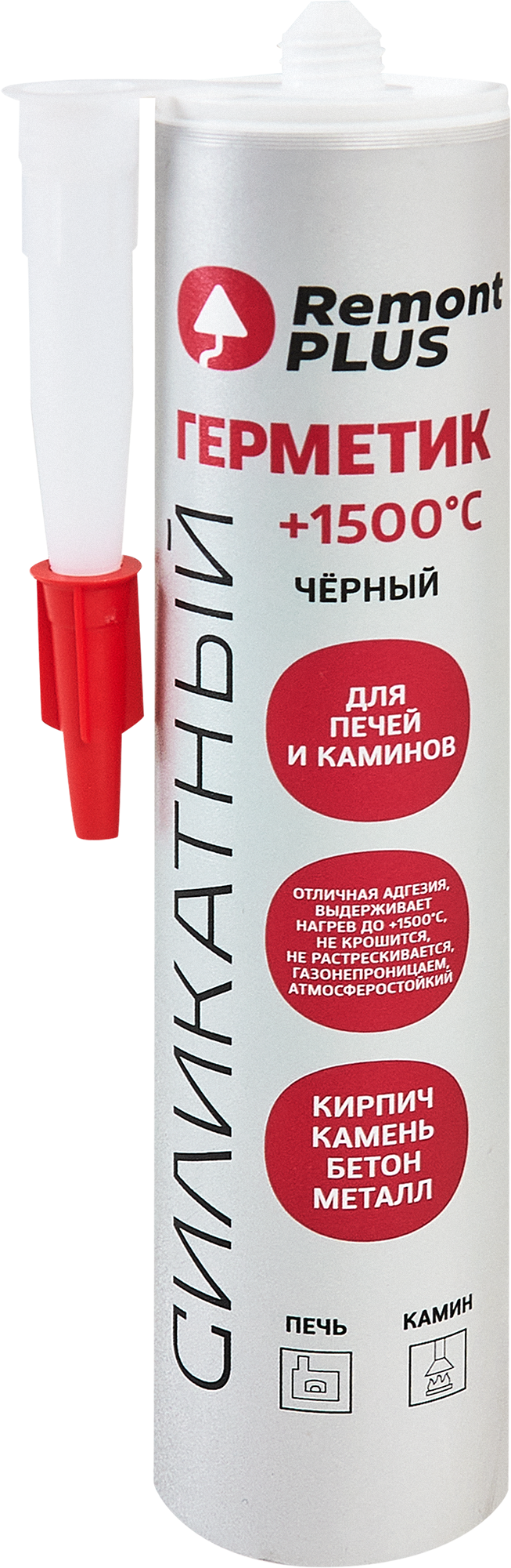 Изображение товара Герметик силикатный Remont PLUS для печей и каминов черный 260 мл