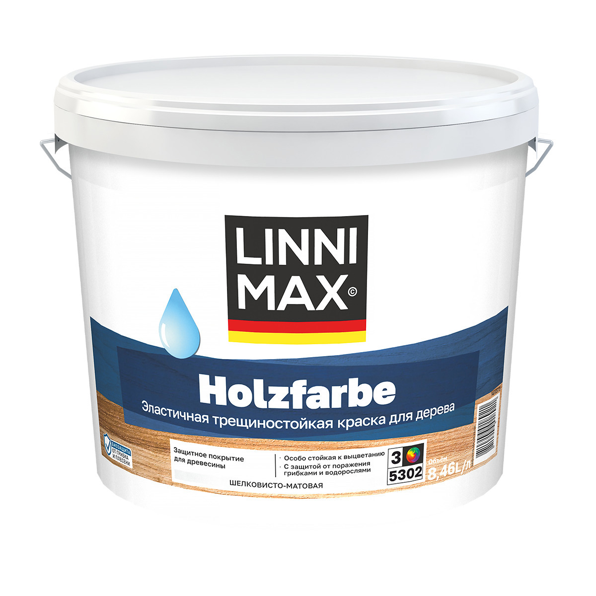 Изображение товара Краска фасадная для дерева Linnimax holzfarbe матовая база C бесцветная 8.46 л Изображение товара Краска фасадная для дерева Linnimax holzfarbe матовая база C бесцветная 8.46 л