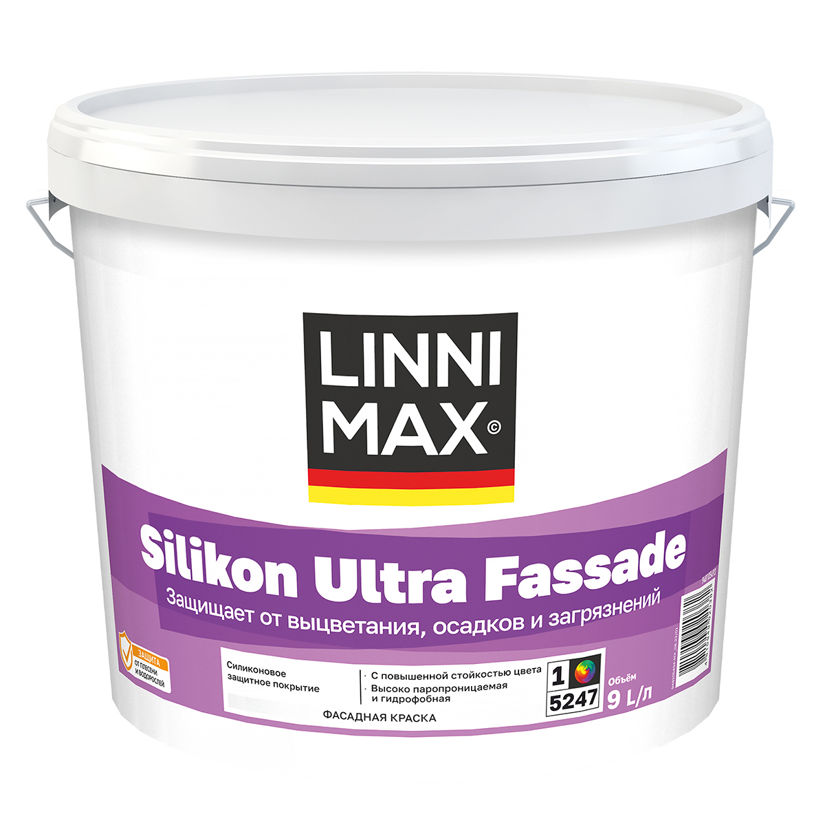 Изображение товара Фасадная силиконовая краска Linnimax матовая 9 л Белая с биозащитой