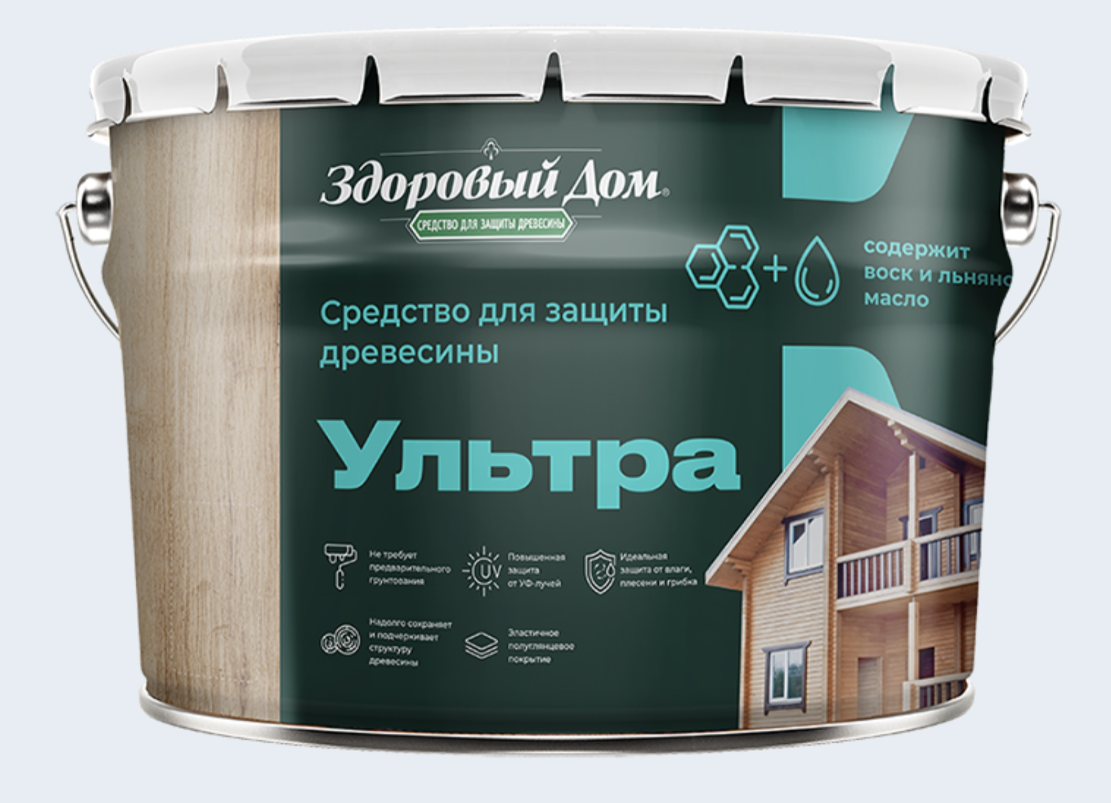 Изображение товара Защитно-декоративный антисептик лессирующий фактуру Здоровый Дом полуглянцевый цвет тик 9 л