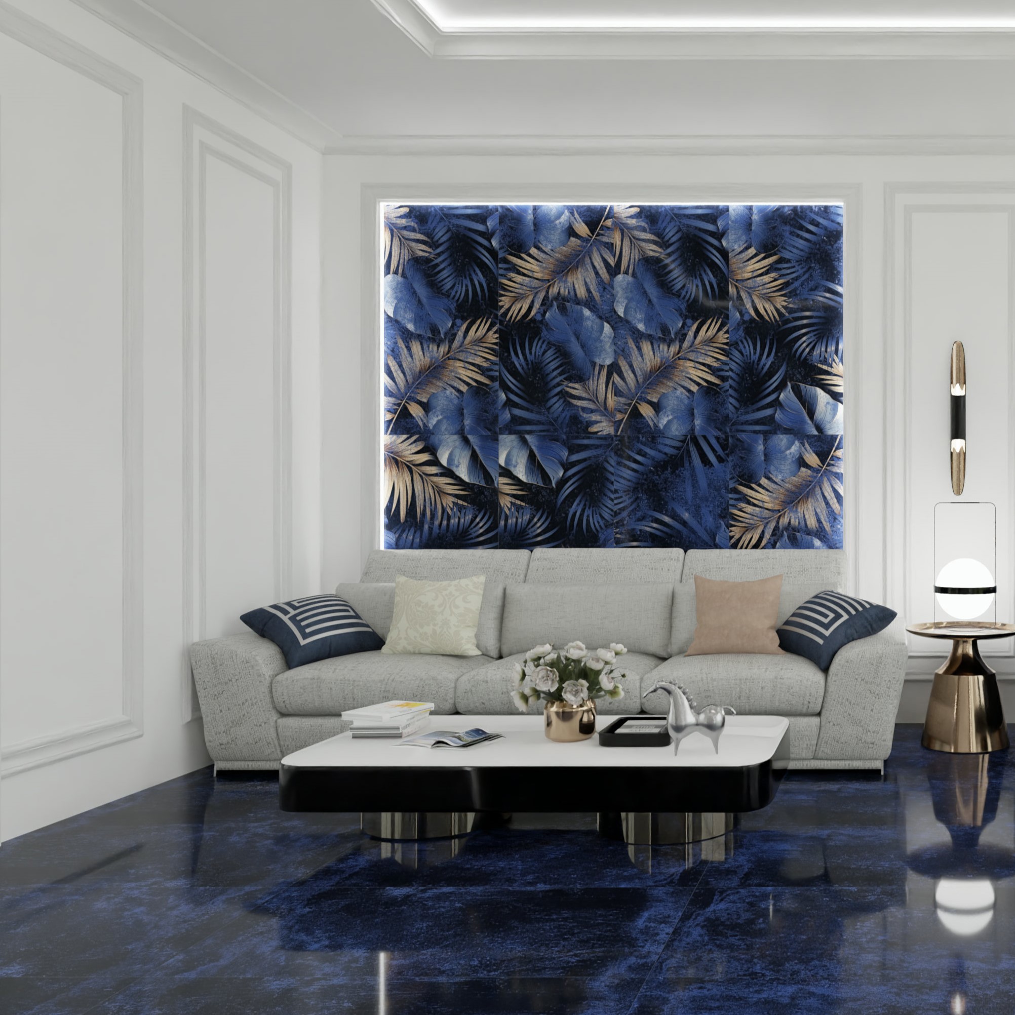 Изображение товара Керамогранит Sotgres Belliza Blue Decor/беллиза блю декор 60x120см 1.44 м² цвет синий с ярким разноцветным графическим рисунком