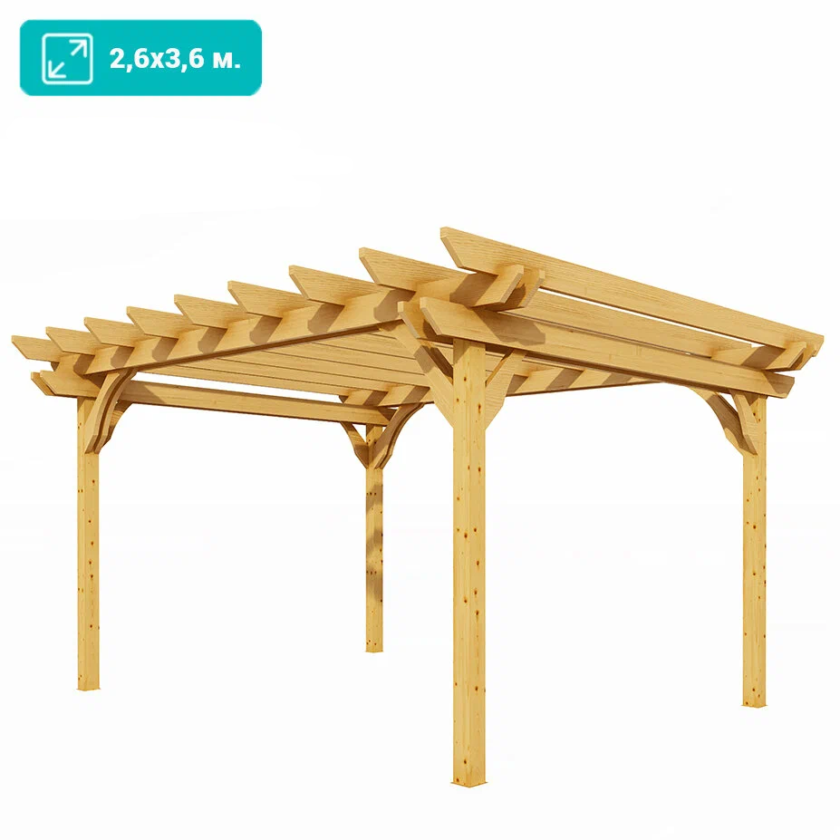 Изображение товара Беседка садовая Пергола 3.6 м x 2.6 м x 2.35 м натуральное дерево Изображение товара Беседка садовая Пергола 3.6 м x 2.6 м x 2.35 м натуральное дерево