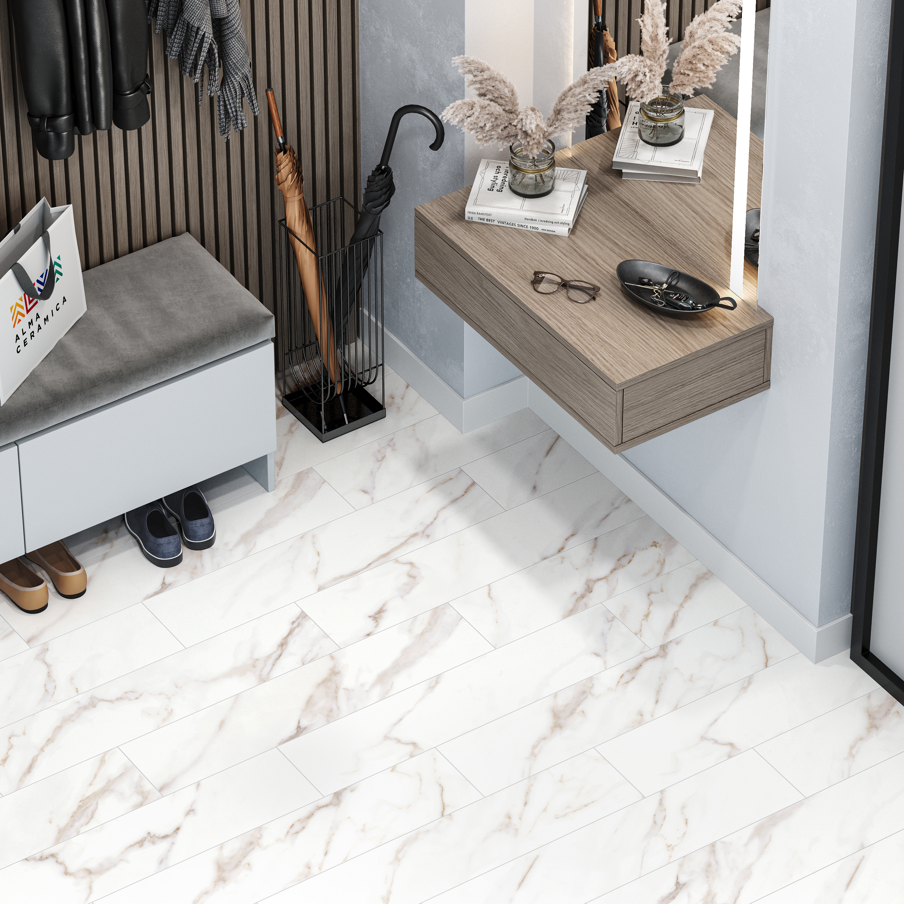 Изображение товара Керамогранит Alma Ceramica Calacatta Incanto 20x90 см матовый белый эффект мрамора