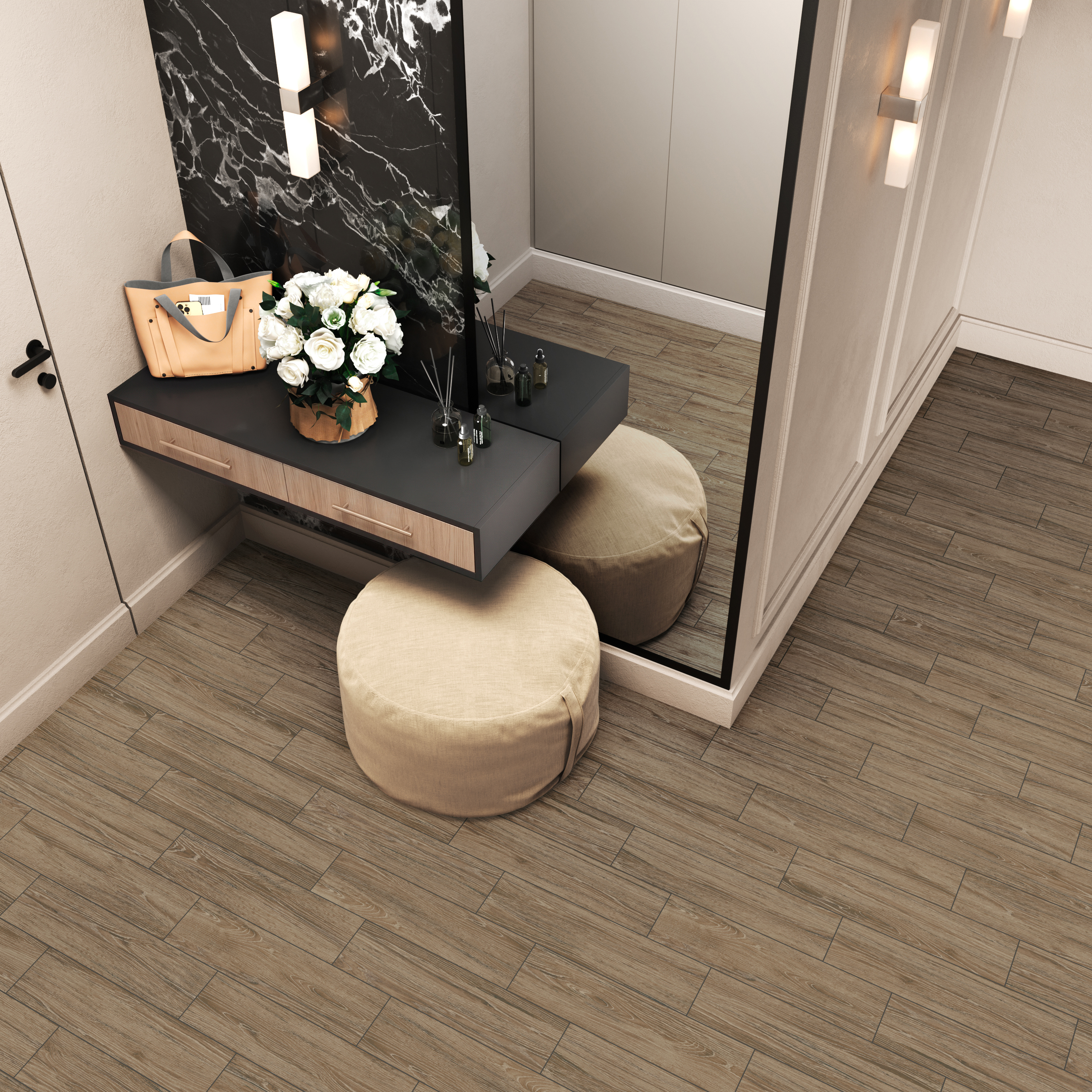 Изображение товара Глазурованный керамогранит Alma Ceramica Living Wood 44 15.1x60.2 см 1.82 м² матовый цвет коричневый Изображение товара Глазурованный керамогранит Alma Ceramica Living Wood 44 15.1x60.2 см 1.82 м² матовый цвет коричневый