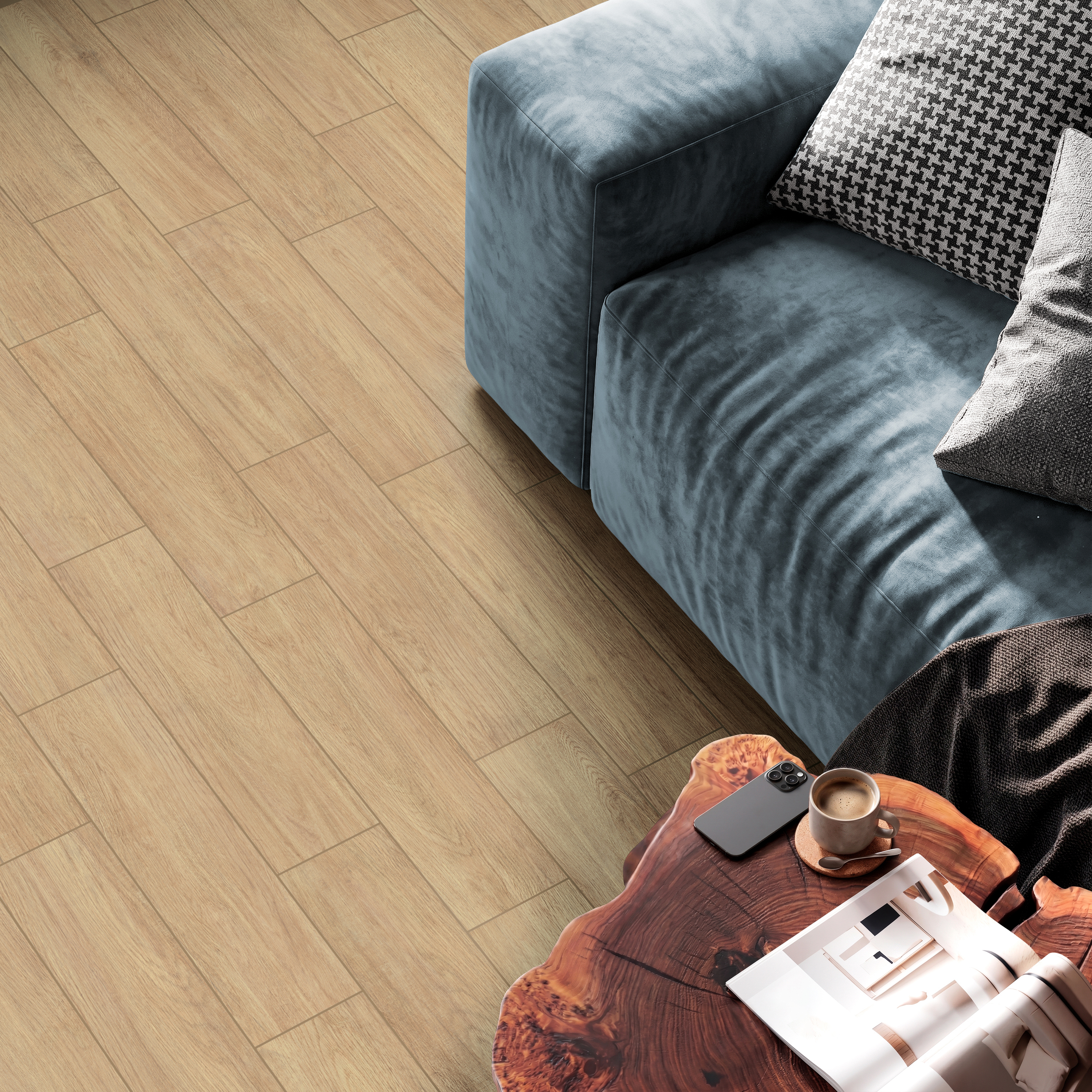 Изображение товара Керамогранит Alma Ceramica Savanna 15. 1x60. 2 см Глазурованный матовый бежевый эффект дерева