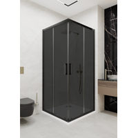 Изображение товара Душевая ширма Квадро Март квадратная 90x90x195см цвет профиля черный раздвижная стекло 6мм тонированное Изображение товара Душевая ширма Квадро Март квадратная 90x90x195см цвет профиля черный раздвижная стекло 6мм тонированное