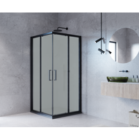 Изображение товара Душевая ширма Квадро Март квадратная 100x100x195см цвет профиля черный раздвижная стекло 6мм матовое