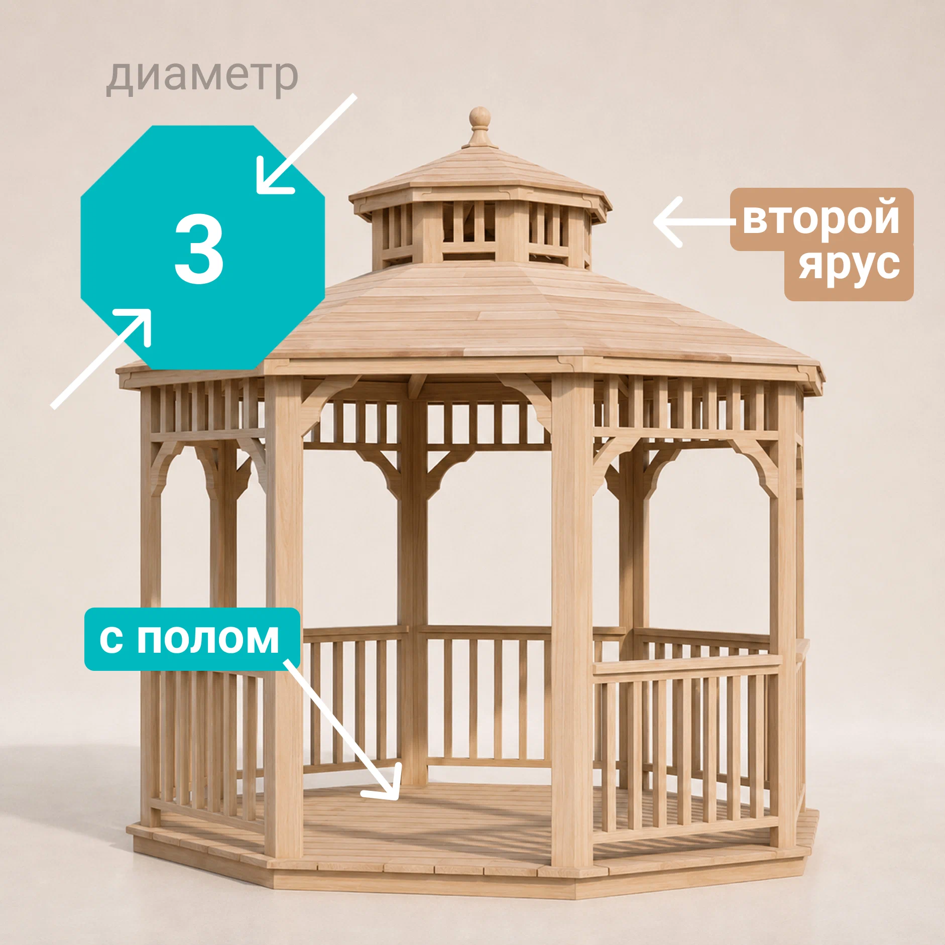 Изображение товара Беседка садовая Виктория 3 м x 3 м x 2.8 м натуральное дерево Изображение товара Беседка садовая Виктория 3 м x 3 м x 2.8 м натуральное дерево