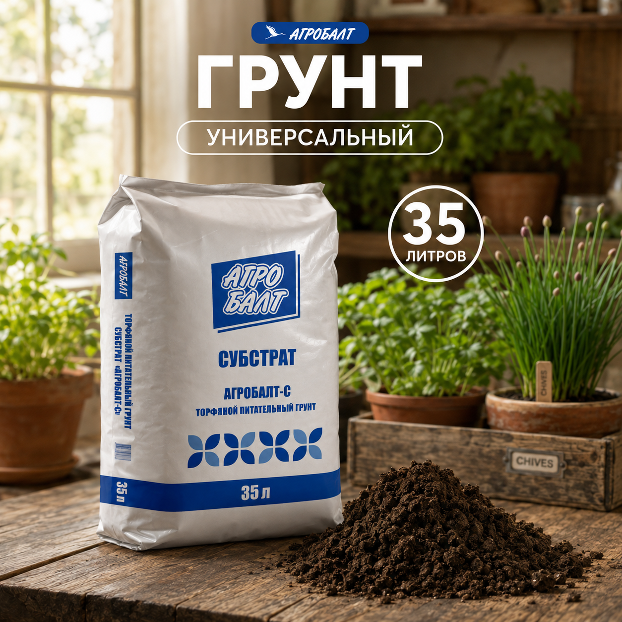 Изображение товара Грунт Агробалт универсальный для цветов 35 л Изображение товара Грунт Агробалт универсальный для цветов 35 л