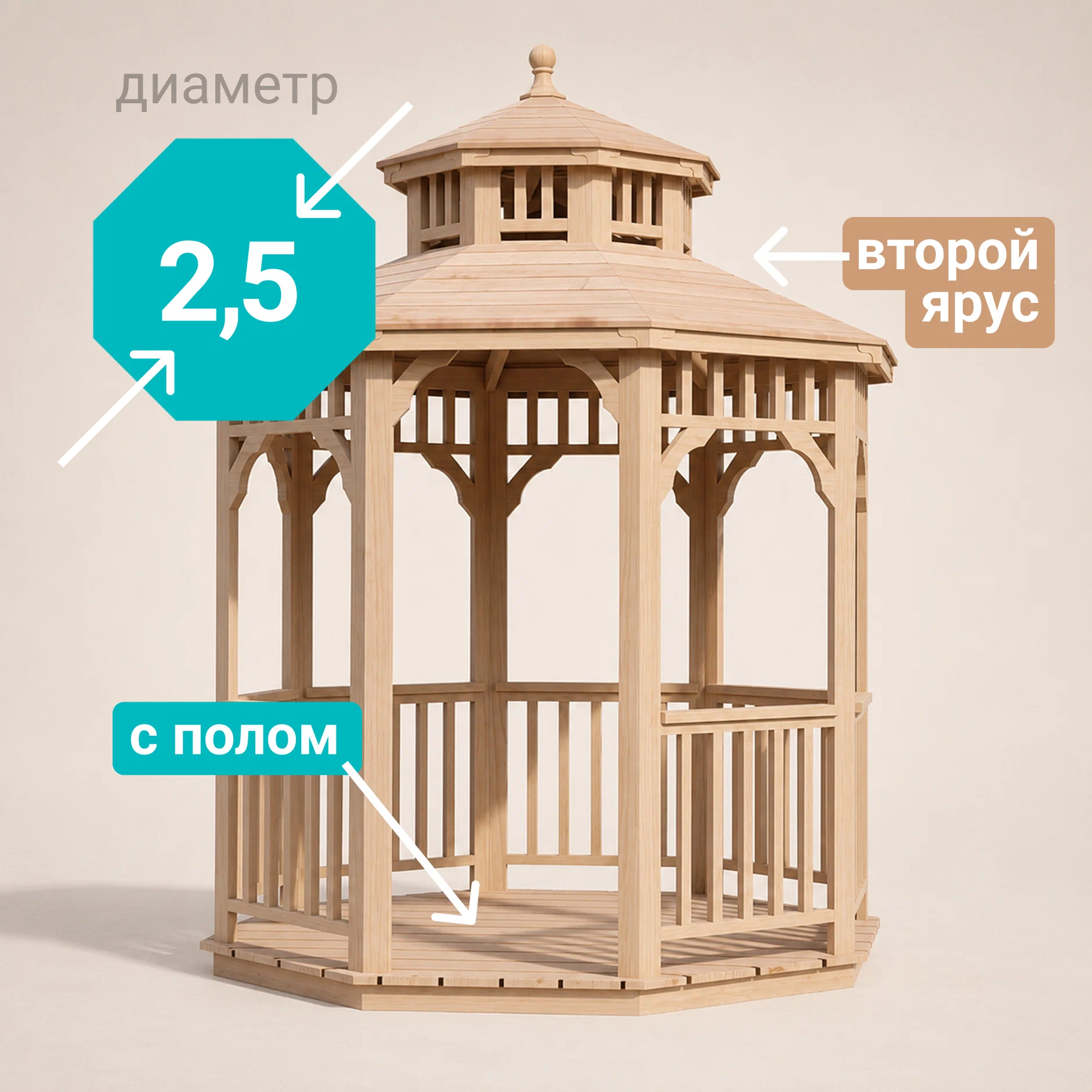 Изображение товара Беседка садовая Виктория 2.5 м x 2.5 м x 2.7 м натуральное дерево Изображение товара Беседка садовая Виктория 2.5 м x 2.5 м x 2.7 м натуральное дерево