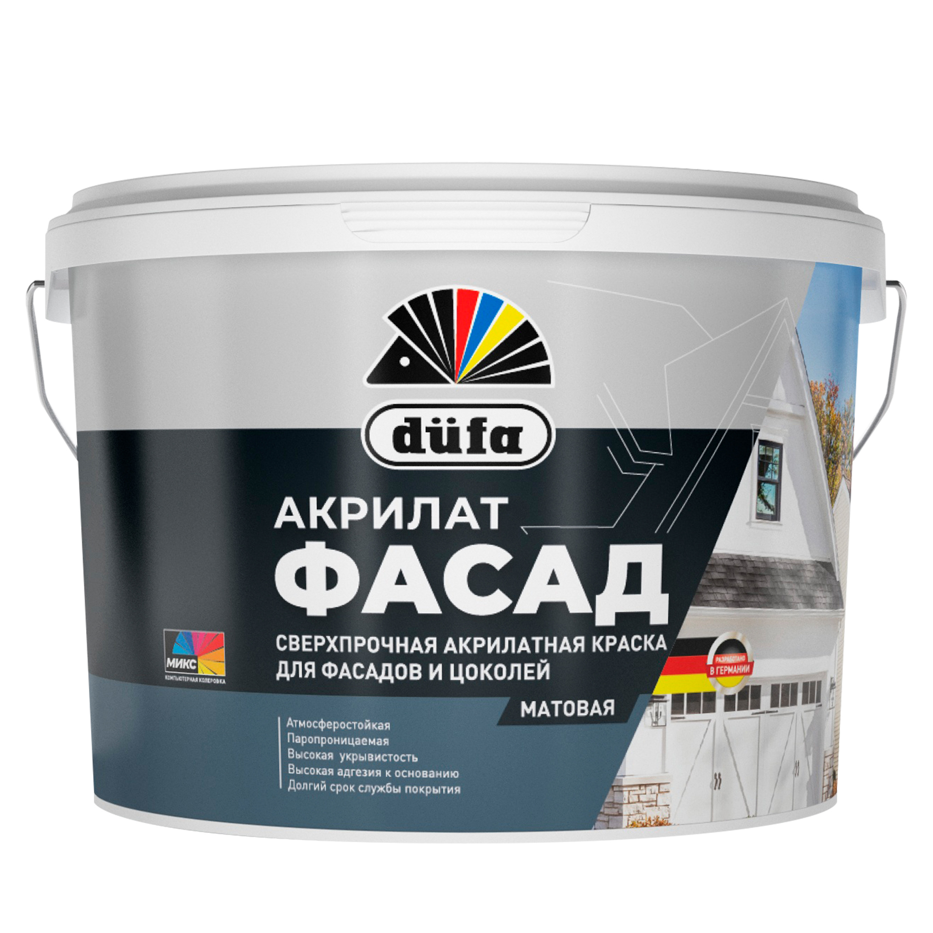 Изображение товара Фасадная акриловая краска Dufa Acrylat Fassade 10л белая для фасадных работ Изображение товара Фасадная акриловая краска Dufa Acrylat Fassade 10л белая для фасадных работ
