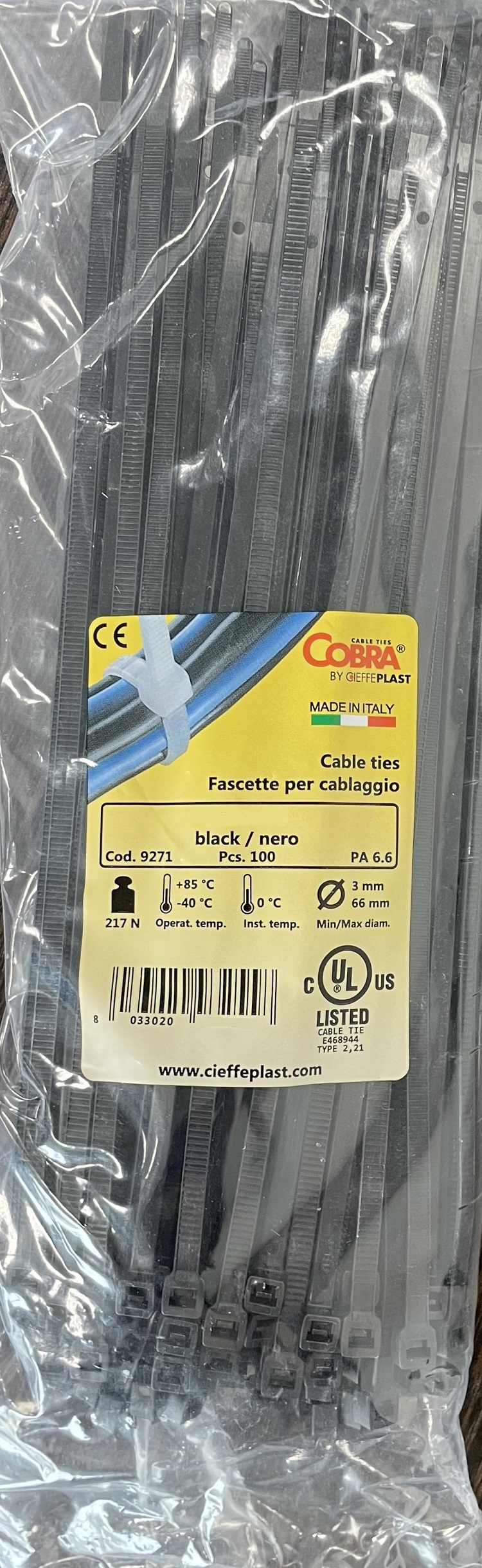 Изображение товара Стяжка для кабеля Cobra/Italy 250x4.8 черная 100 шт Изображение товара Стяжка для кабеля Cobra/Italy 250x4.8 черная 100 шт